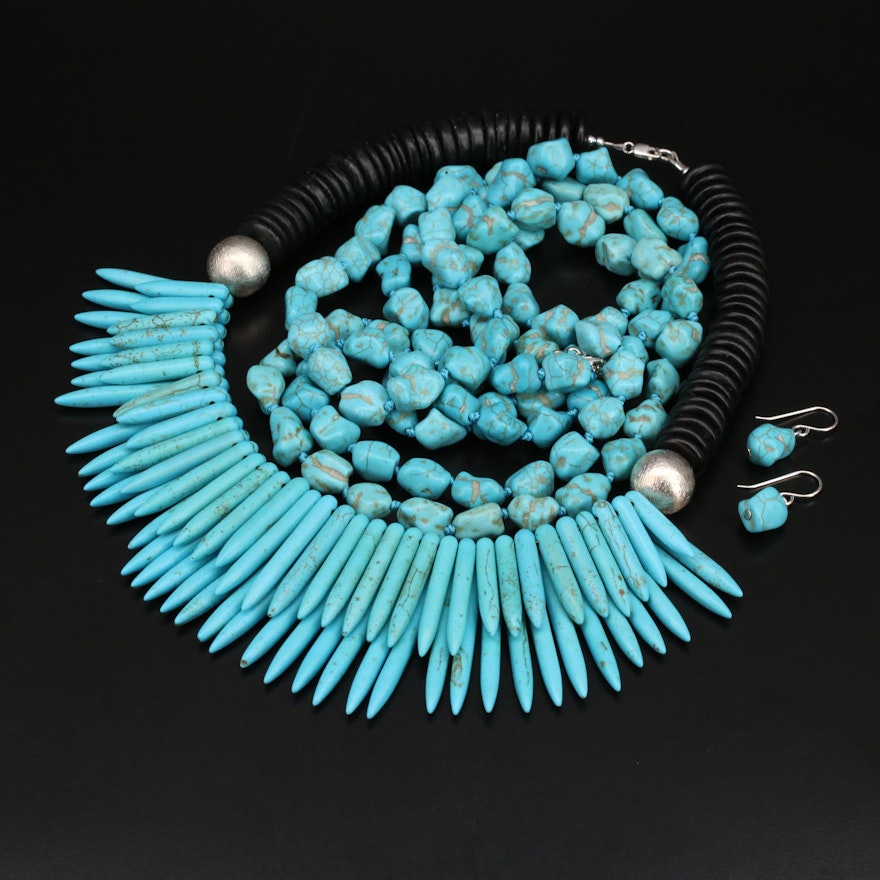 Sterling Necklaces and Earrings Including Howlite and Magnasite