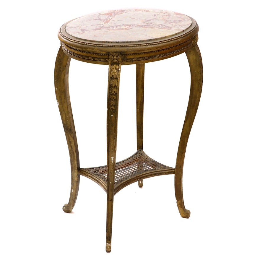 Louis XV Style Giltwood and Marble Top Oval Side Table, 19th Century