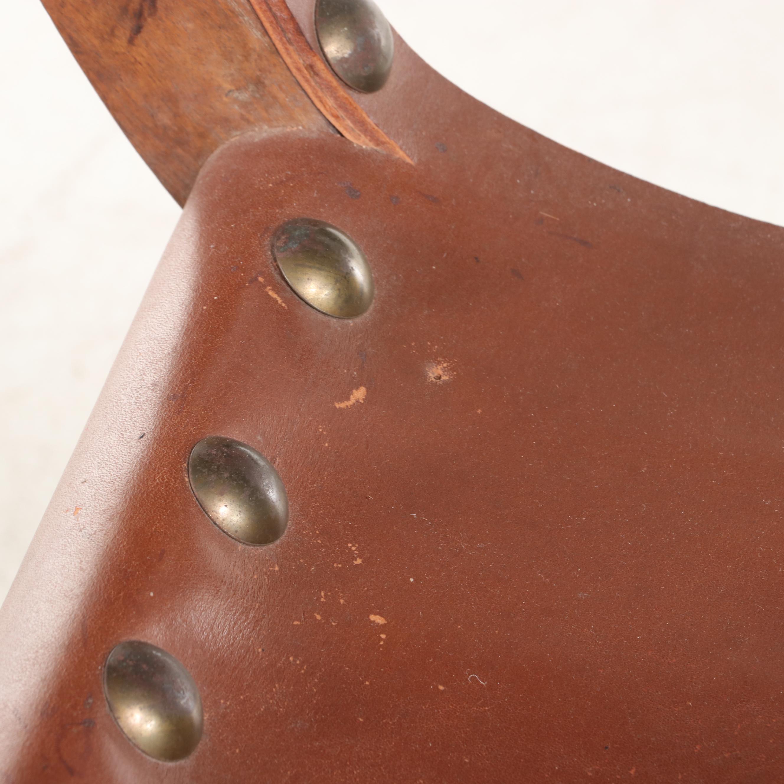 Spanish Renaissance Style Oak and Leather Curule Chair, Mid-20th Century