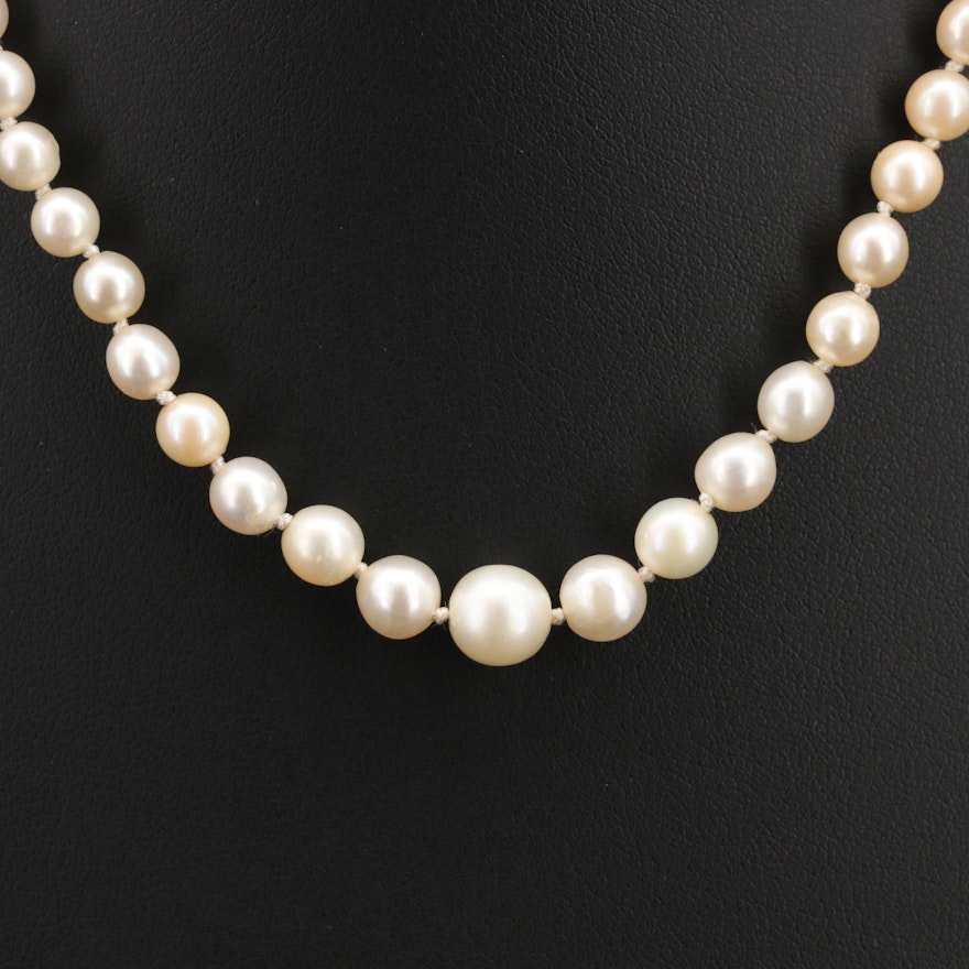 Vintage Pearl Necklace with 14K and 18K 0.17 CTW Diamond Clasp