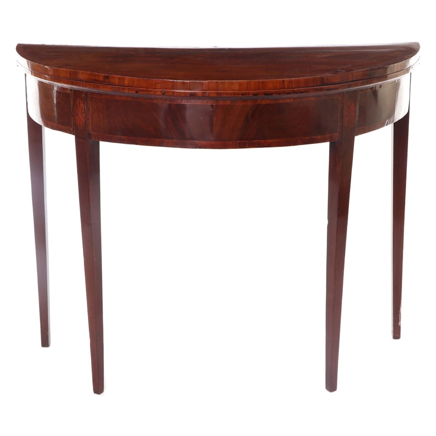 Federal Mahogany and Marquetry Demilune Games Table, Early 19th Century