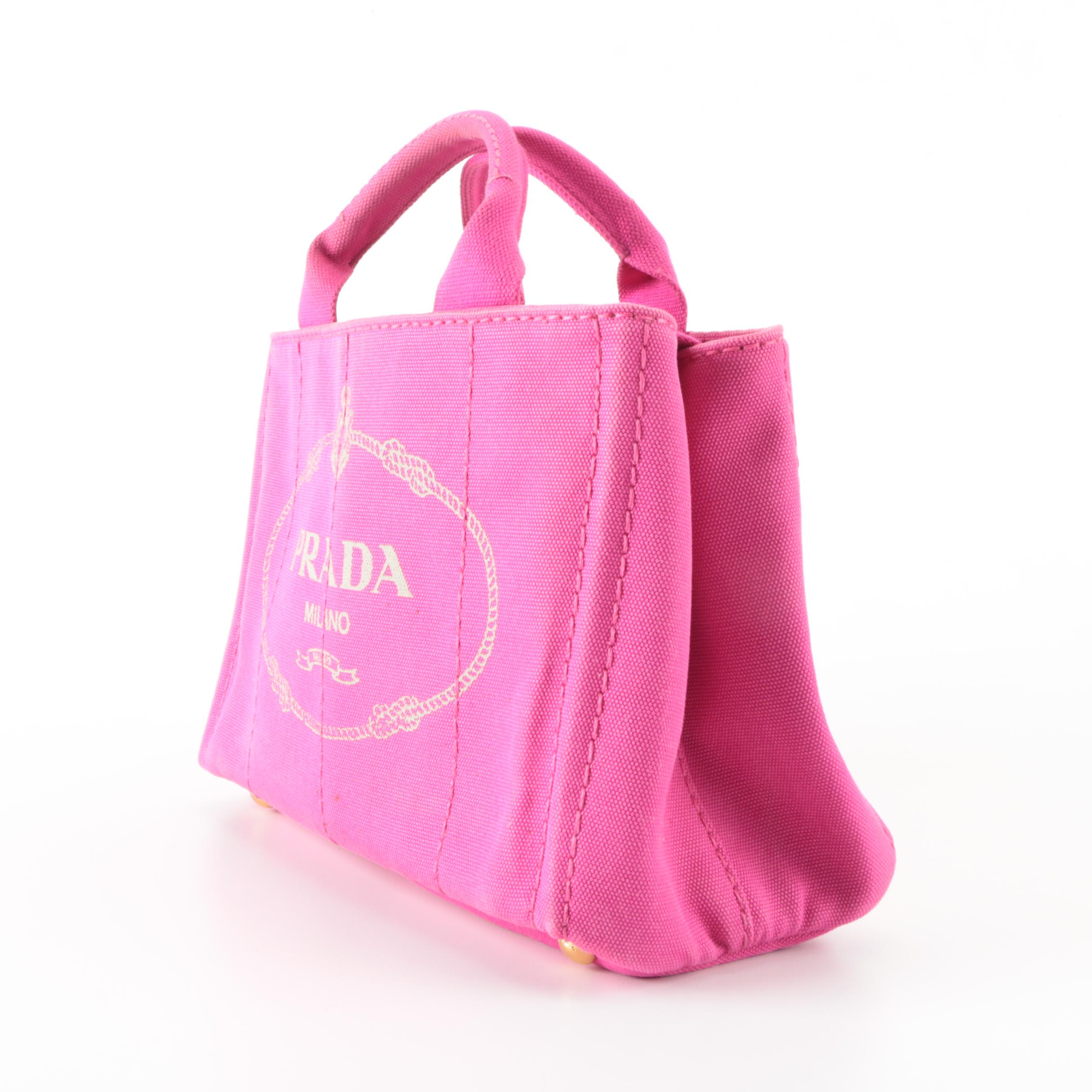 Prada Pink Canapa Logo Canvas Tote Bag