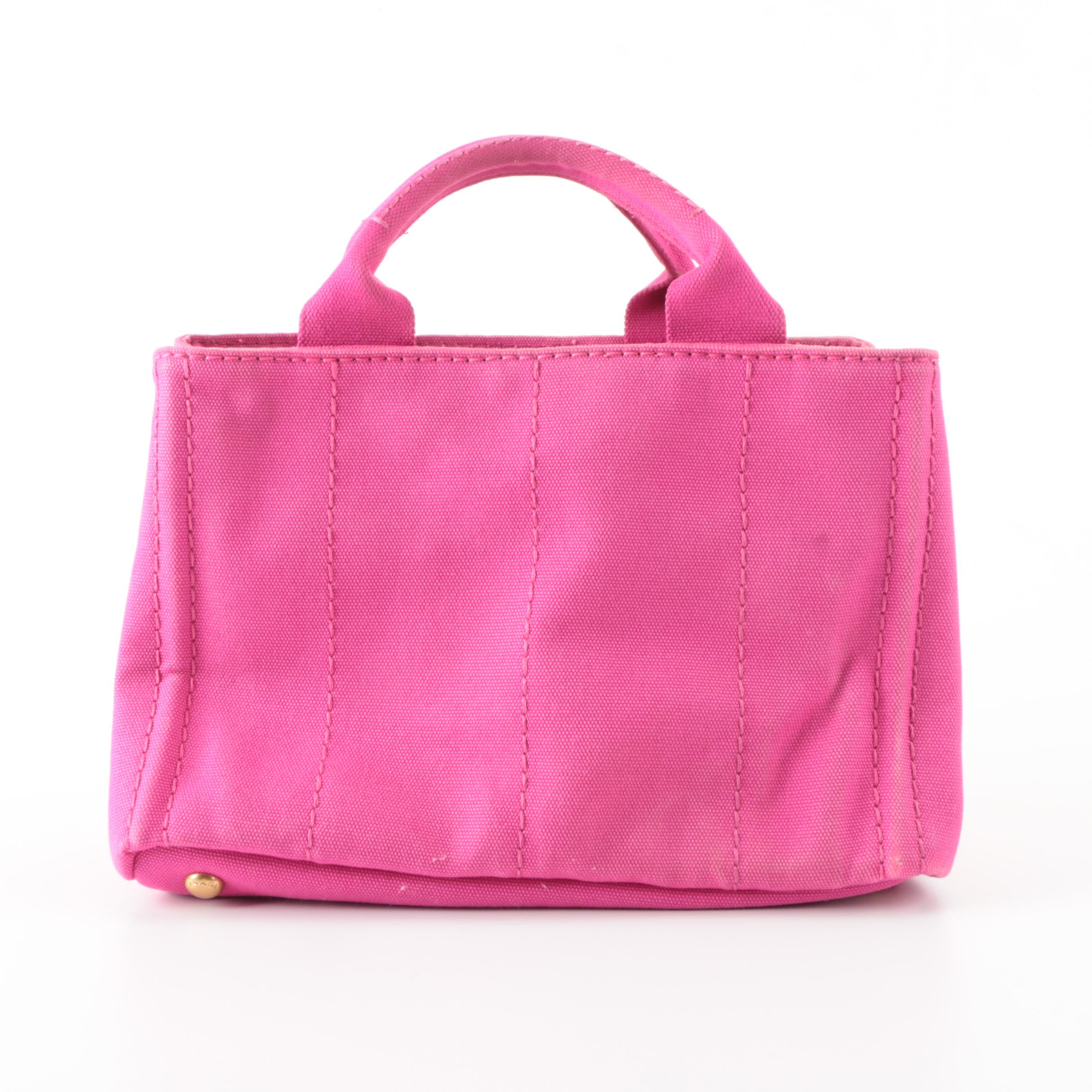 Prada Pink Canapa Logo Canvas Tote Bag