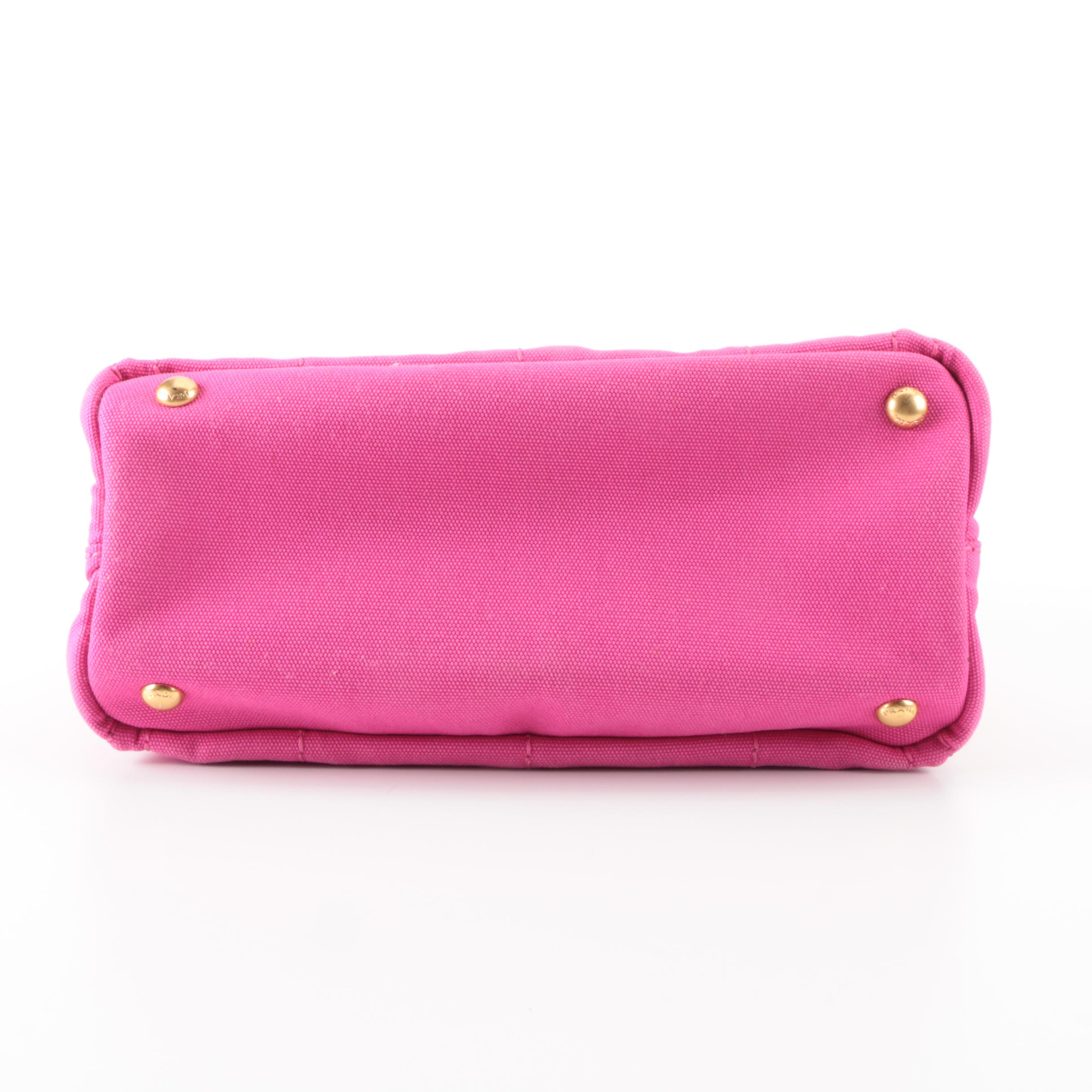 Prada Pink Canapa Logo Canvas Tote Bag
