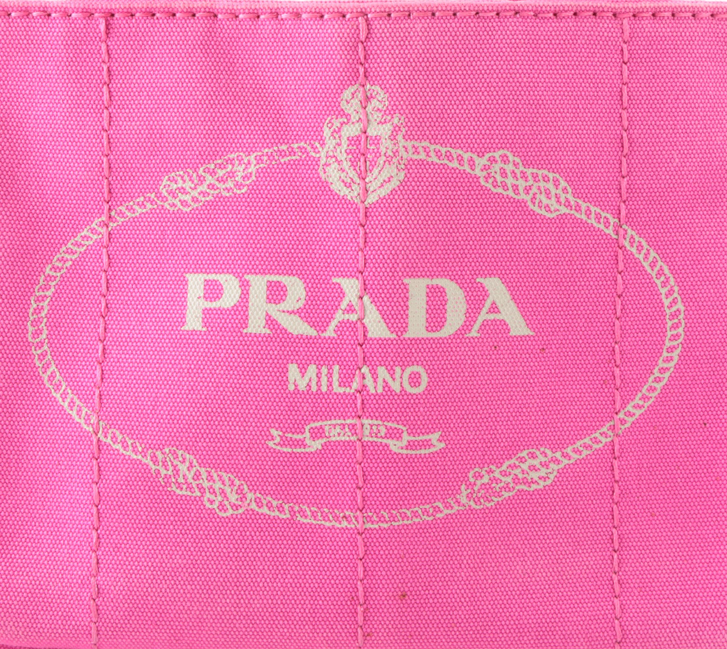 Prada Pink Canapa Logo Canvas Tote Bag