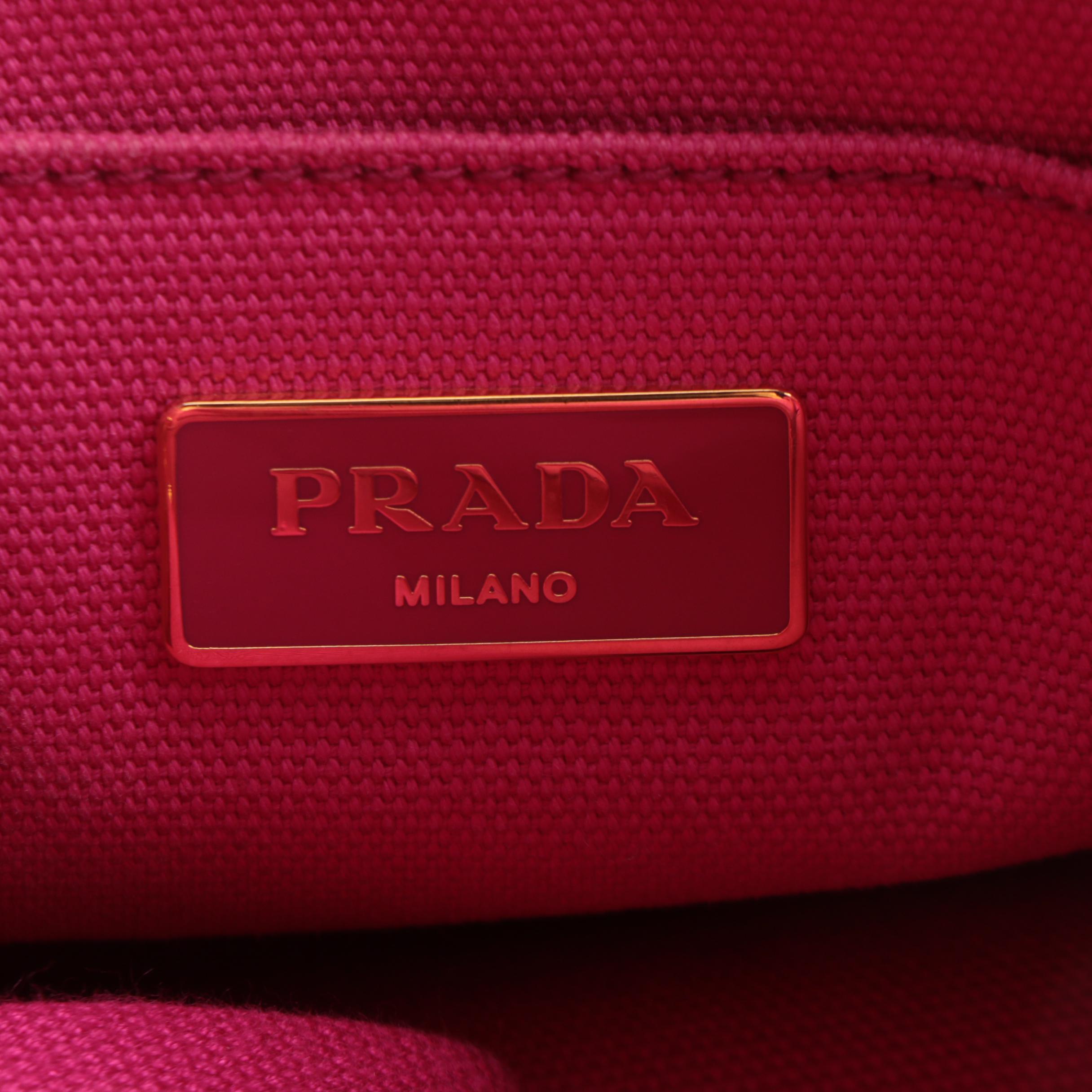 Prada Pink Canapa Logo Canvas Tote Bag