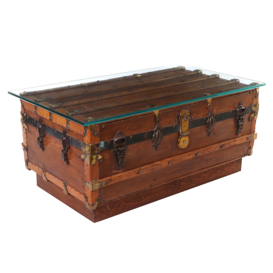 Repurposed Glass-Top Steamer Trunk Coffee Table