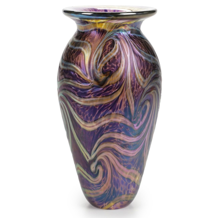 Robert Eickholt Handblown Iridescent Art Glass Vase, 2007