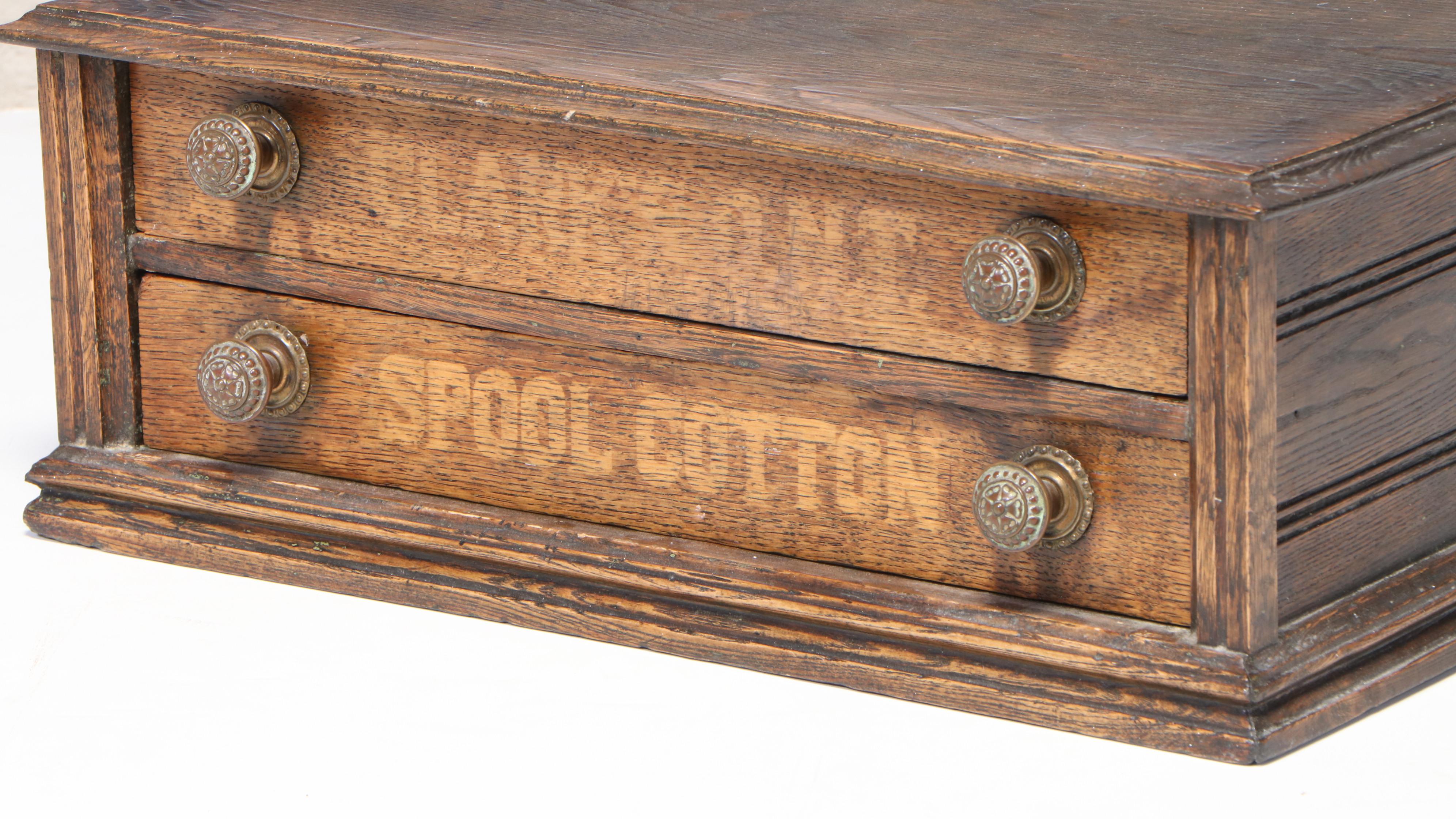 Clark's O.N.T Oak Two-Drawer Countertop Spool Cabinet, Mid to Late 19th Century