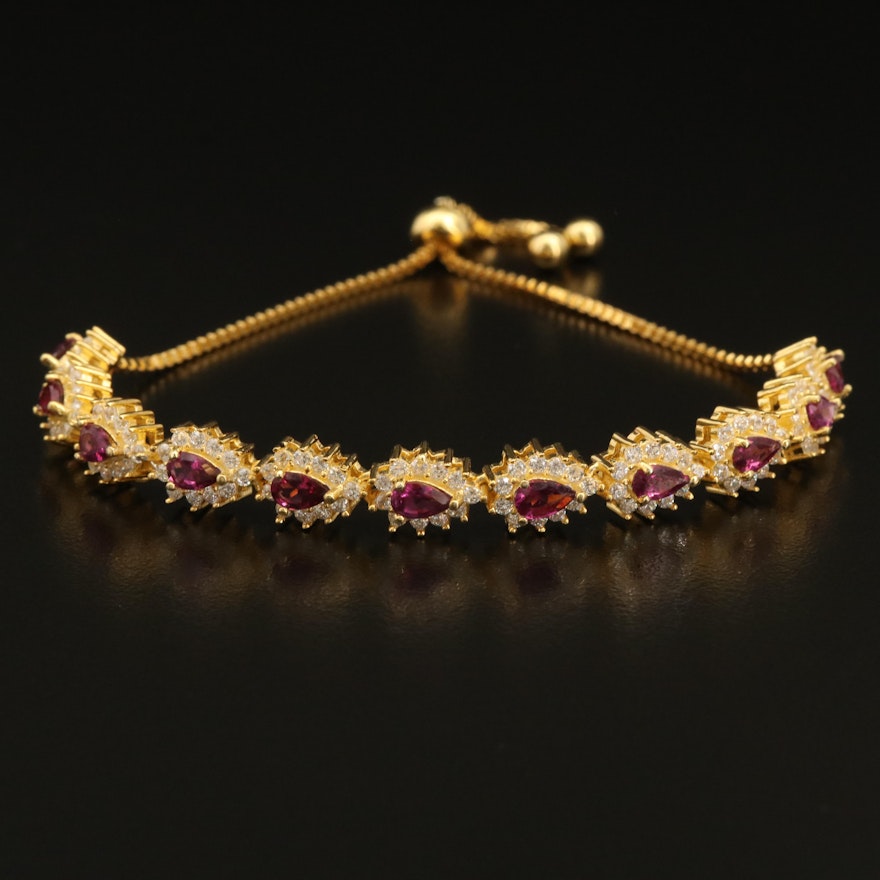 Sterling Garnet and Cubic Zirconia Bolo Bracelet