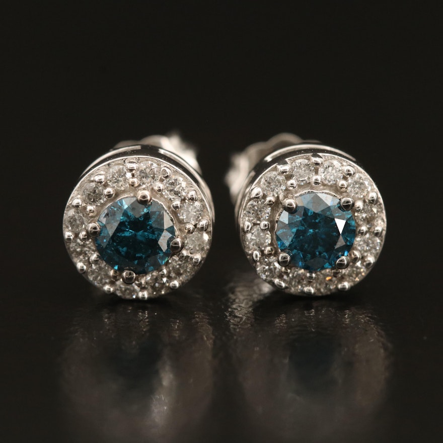 10K 0.70 CTW Diamond Halo Stud Earrings