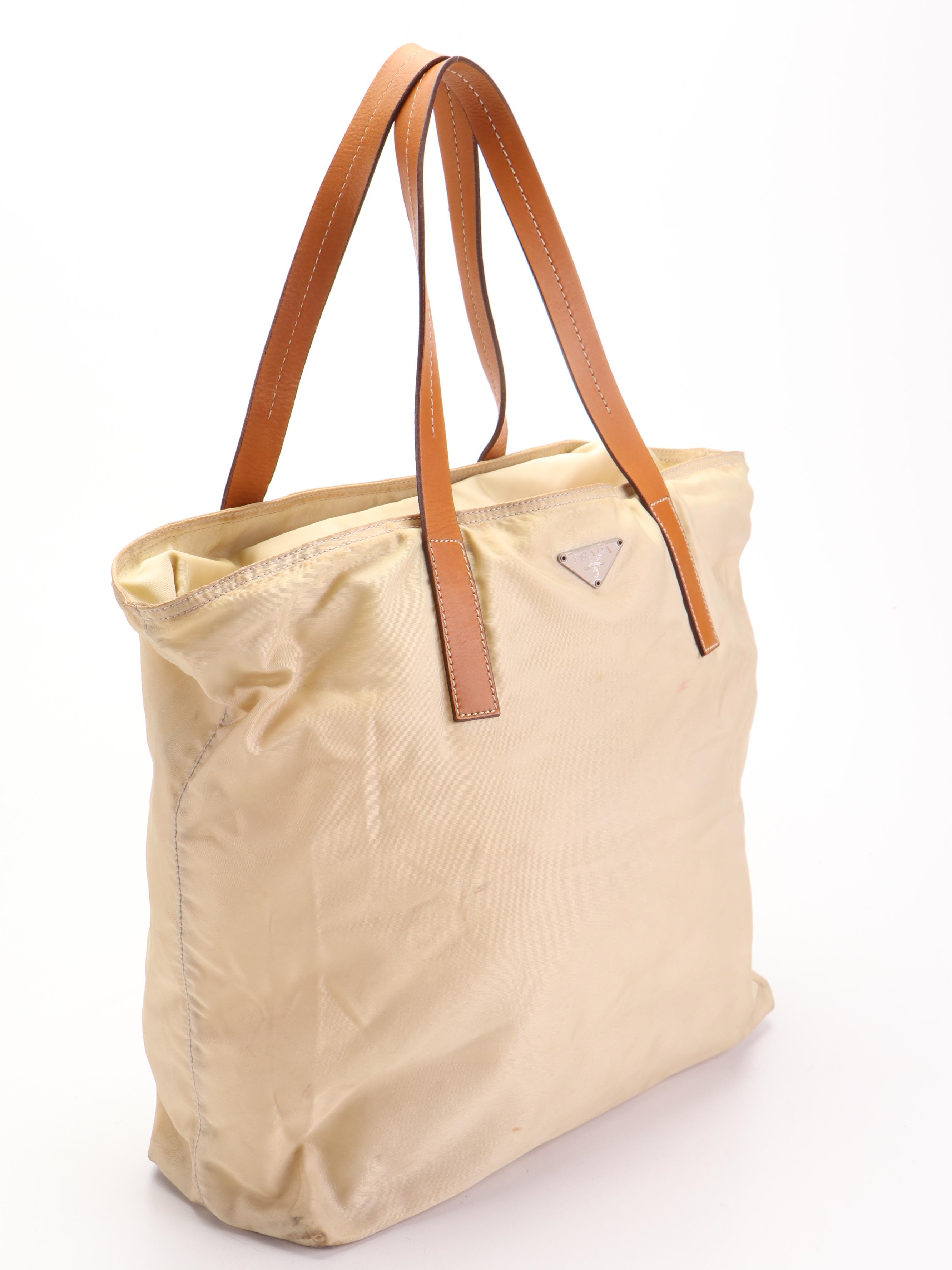 Prada Tessuto Tote in Beige Nylon and Leather Trim