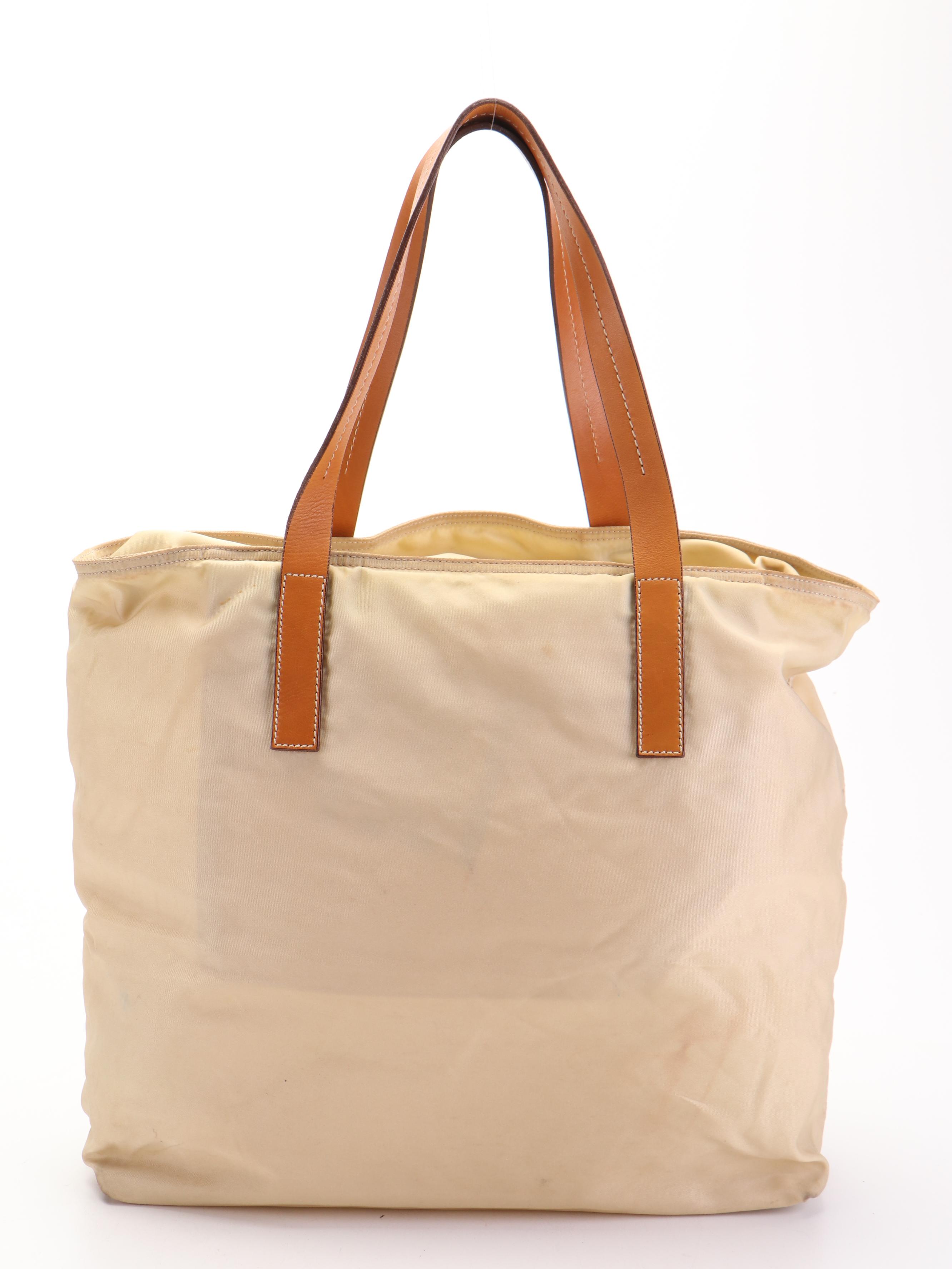 Prada Tessuto Tote in Beige Nylon and Leather Trim