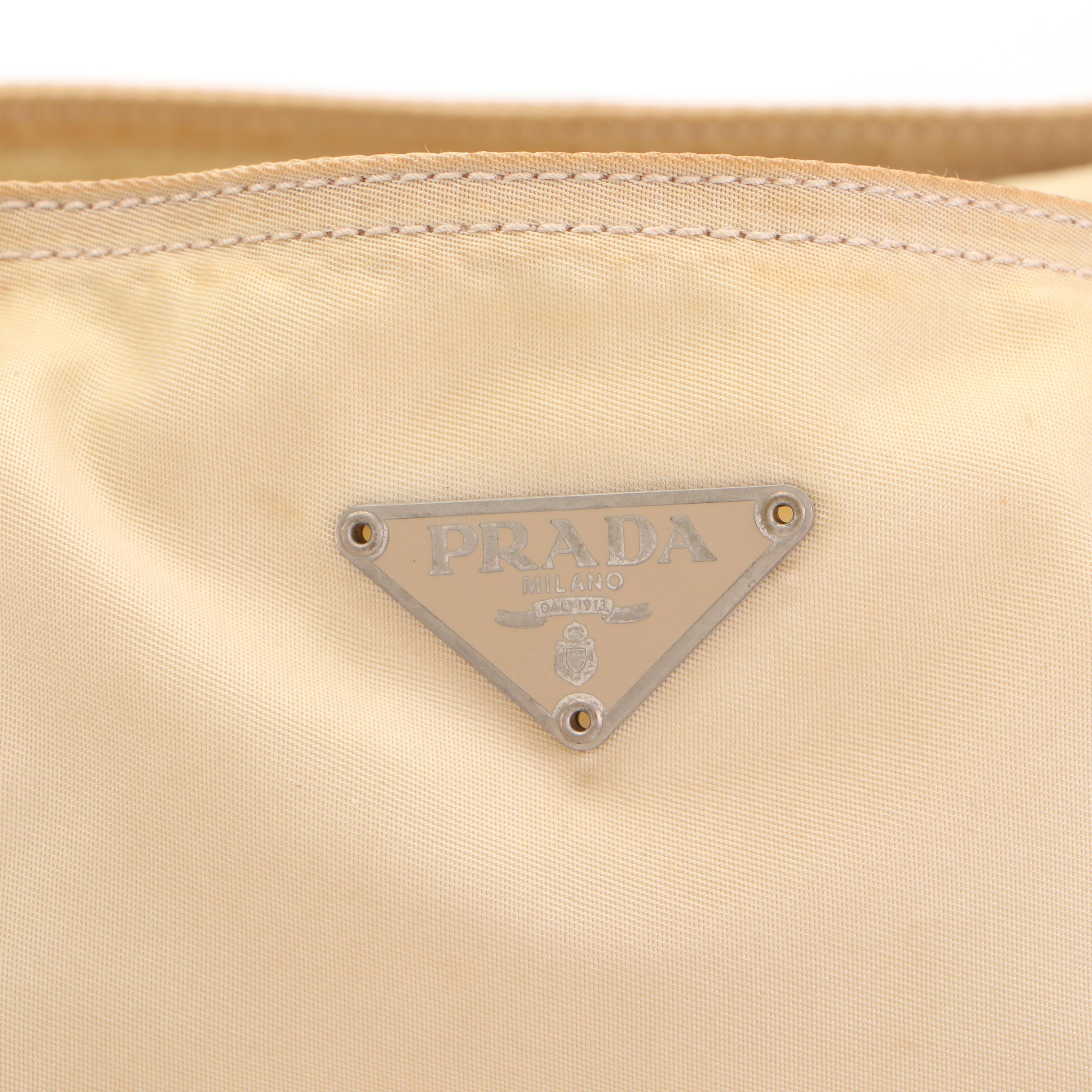Prada Tessuto Tote in Beige Nylon and Leather Trim