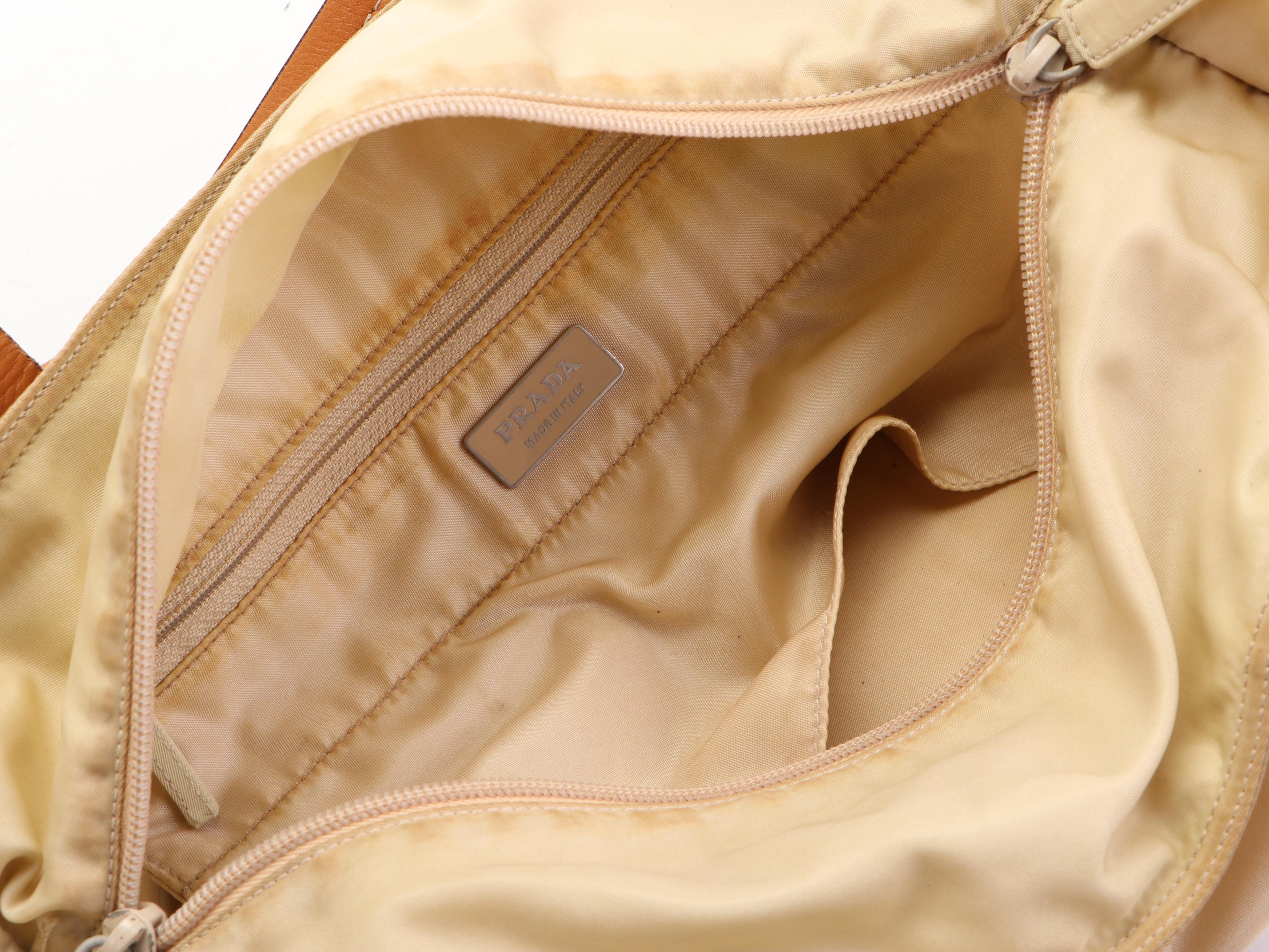 Prada Tessuto Tote in Beige Nylon and Leather Trim