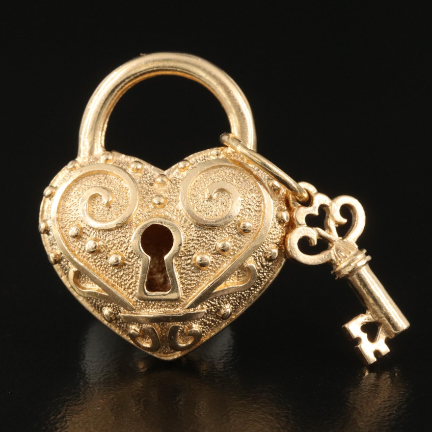 14K Heart Padlock Pendant with Key