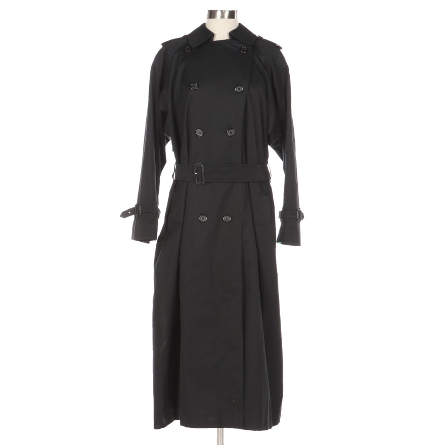 Burberrys of London Black Double-Breasted Trench Coat with "Nova Check" Lining