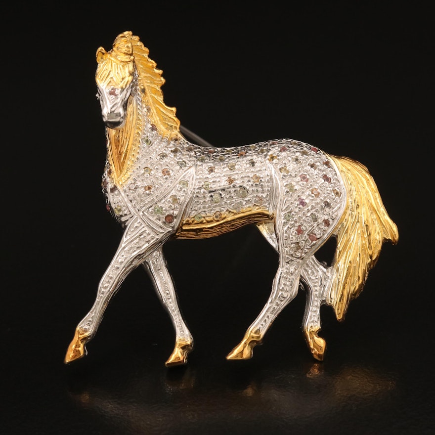 Sterling Sapphire Horse Brooch