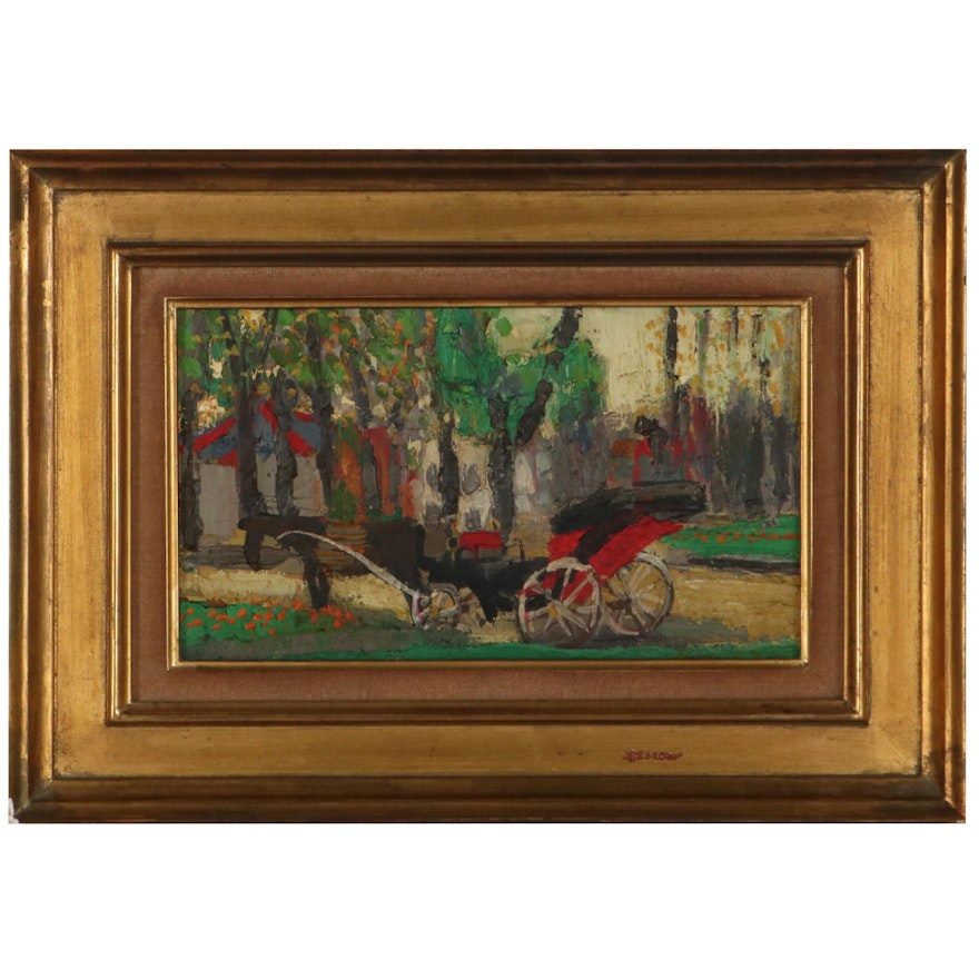 Jean Joyet Impasto Landscape with Carriage Oil Painting