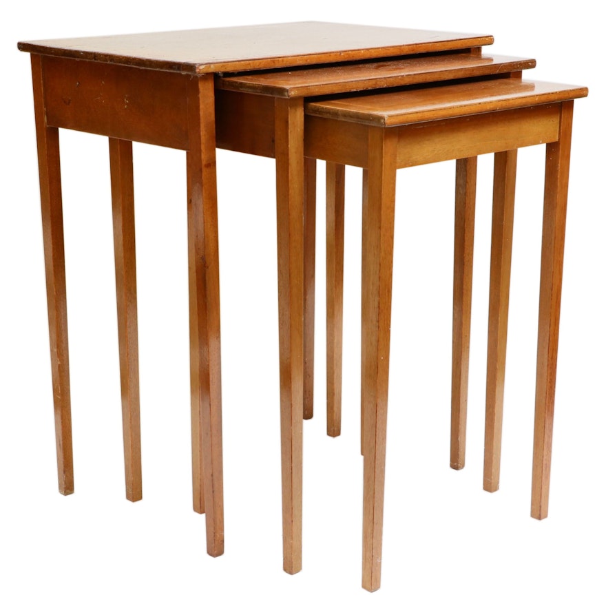 Peter Engel Inc. New York Walnut and Banded Inlay Nesting Tables, 20th Century