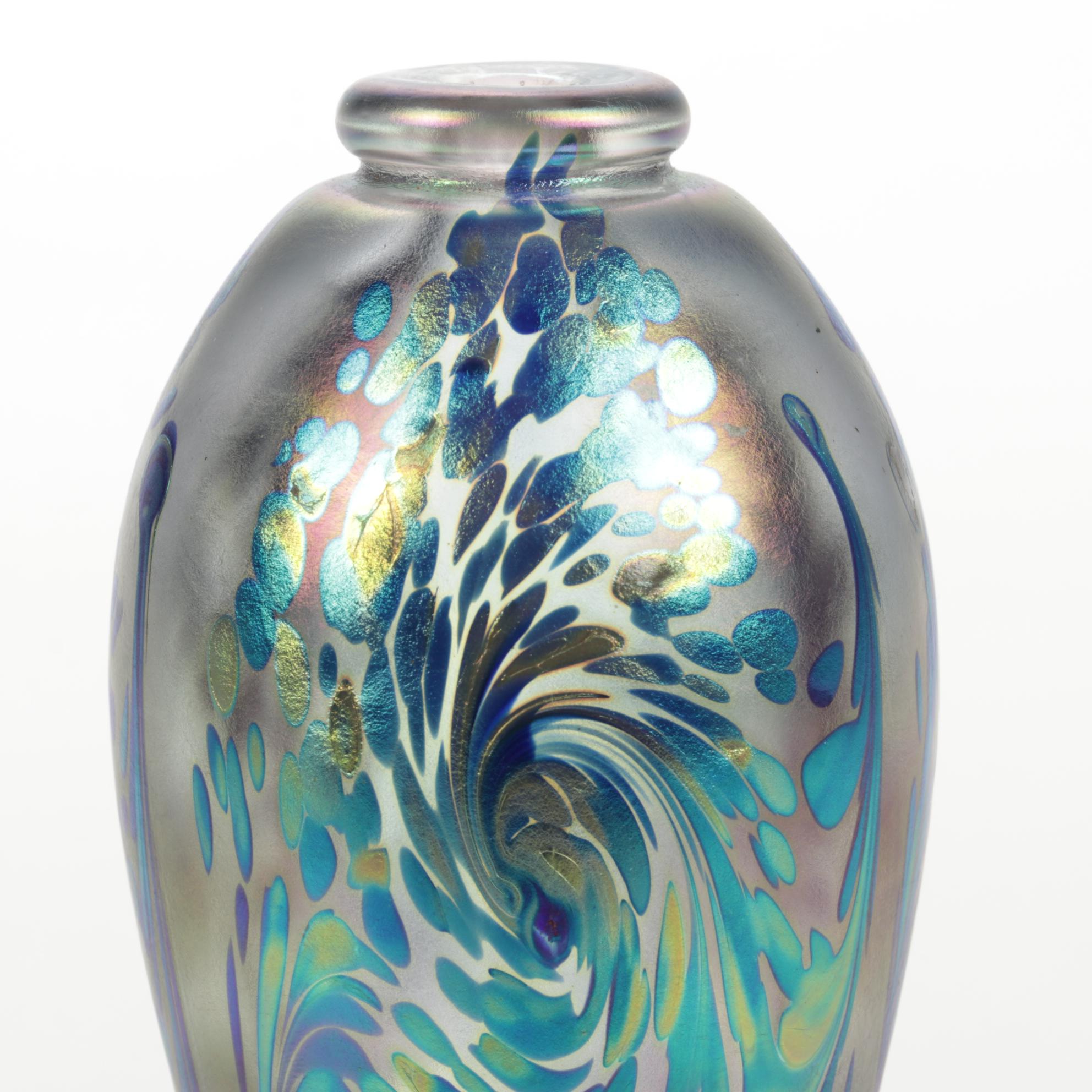 Robert Eickholt "Fireworks" Handblown Iridescent Art Glass Bud Vase, 2008