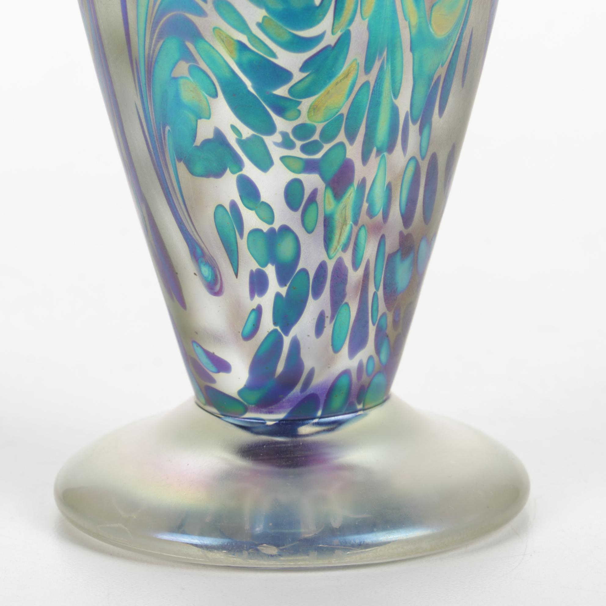 Robert Eickholt "Fireworks" Handblown Iridescent Art Glass Bud Vase, 2008