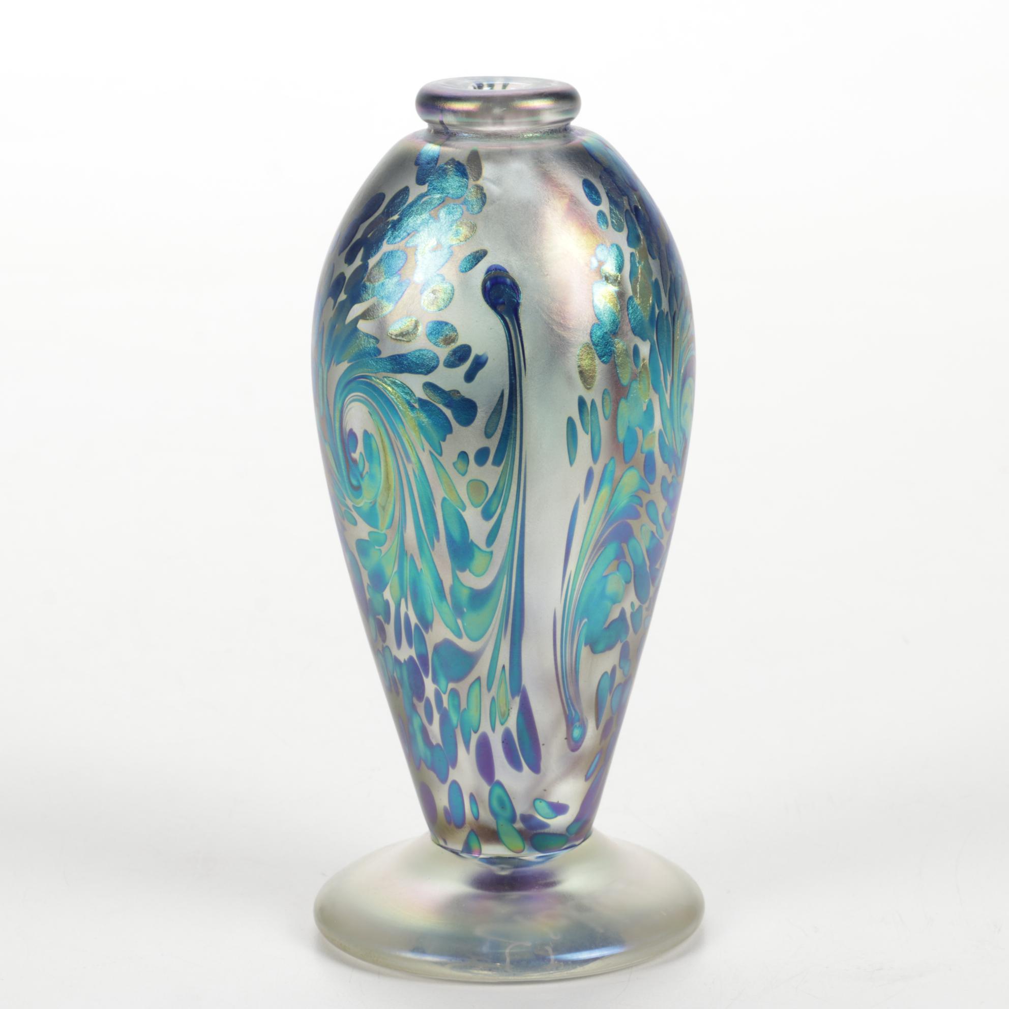 Robert Eickholt "Fireworks" Handblown Iridescent Art Glass Bud Vase, 2008