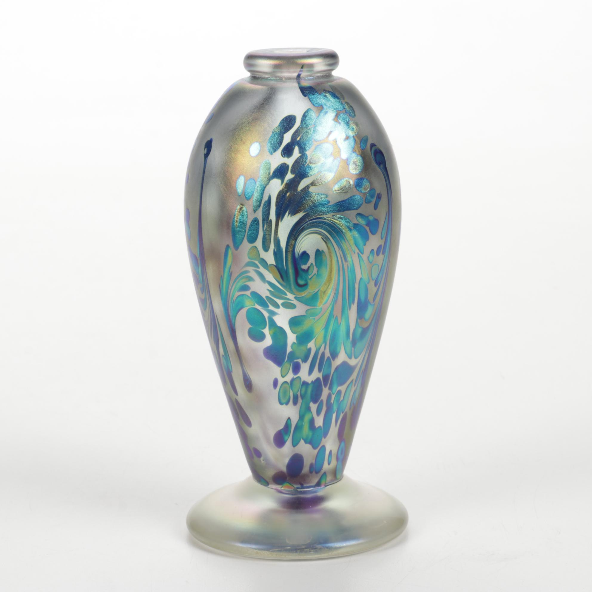 Robert Eickholt "Fireworks" Handblown Iridescent Art Glass Bud Vase, 2008