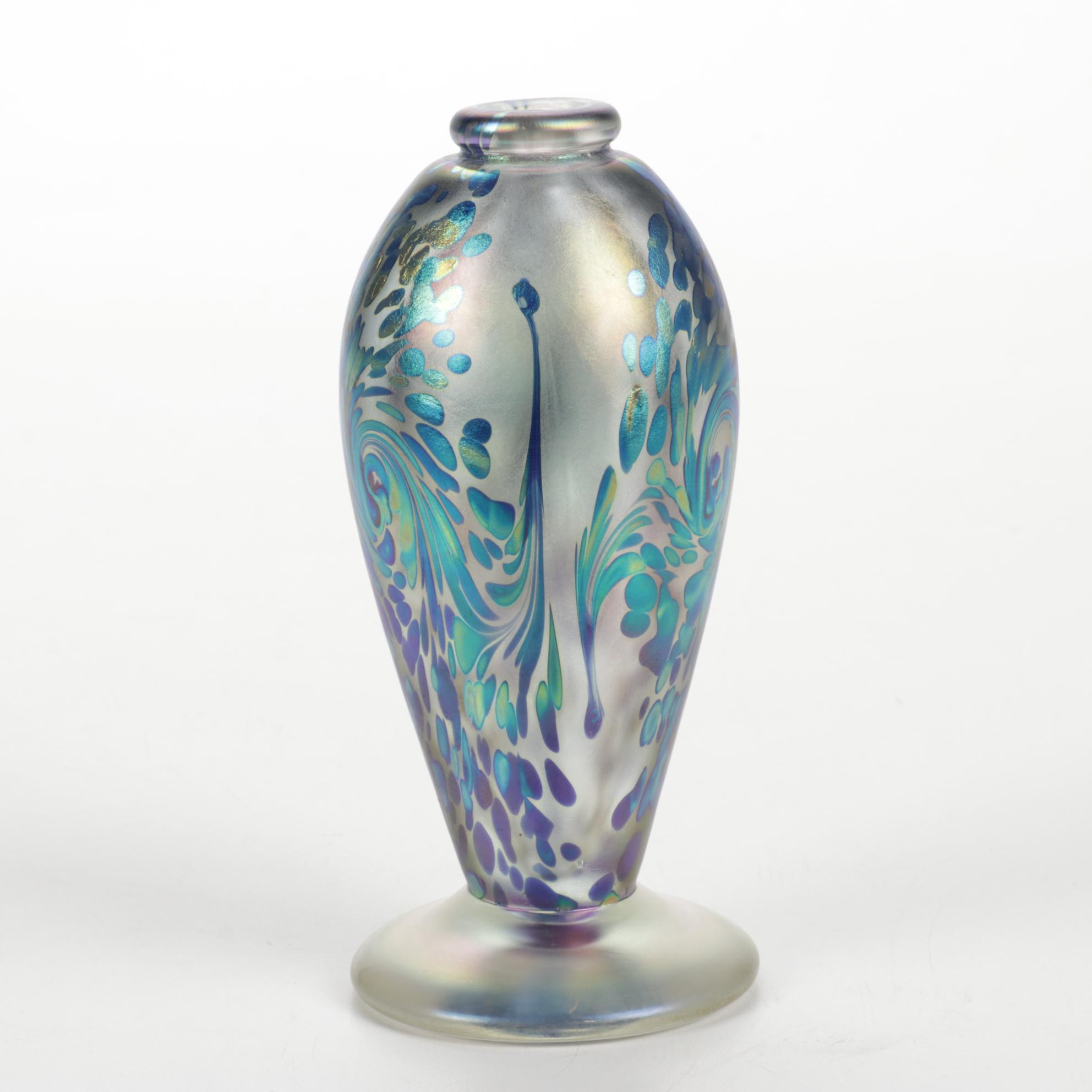 Robert Eickholt "Fireworks" Handblown Iridescent Art Glass Bud Vase, 2008