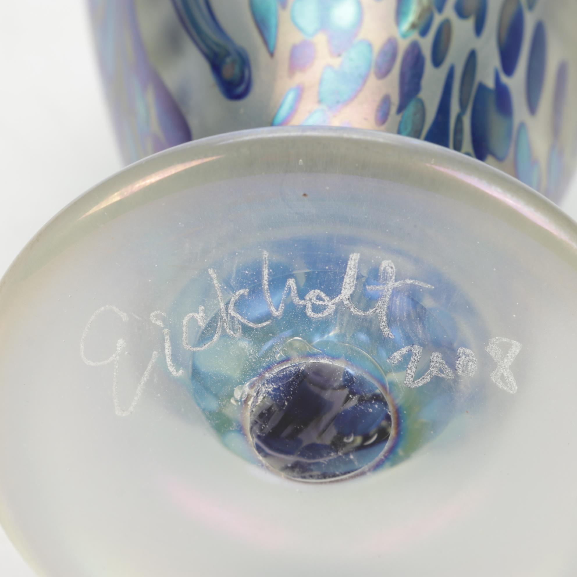 Robert Eickholt "Fireworks" Handblown Iridescent Art Glass Bud Vase, 2008