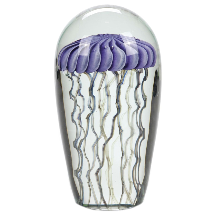 Robert Eickholt Handblown Art Glass Jellyfish Paperweight, 2008