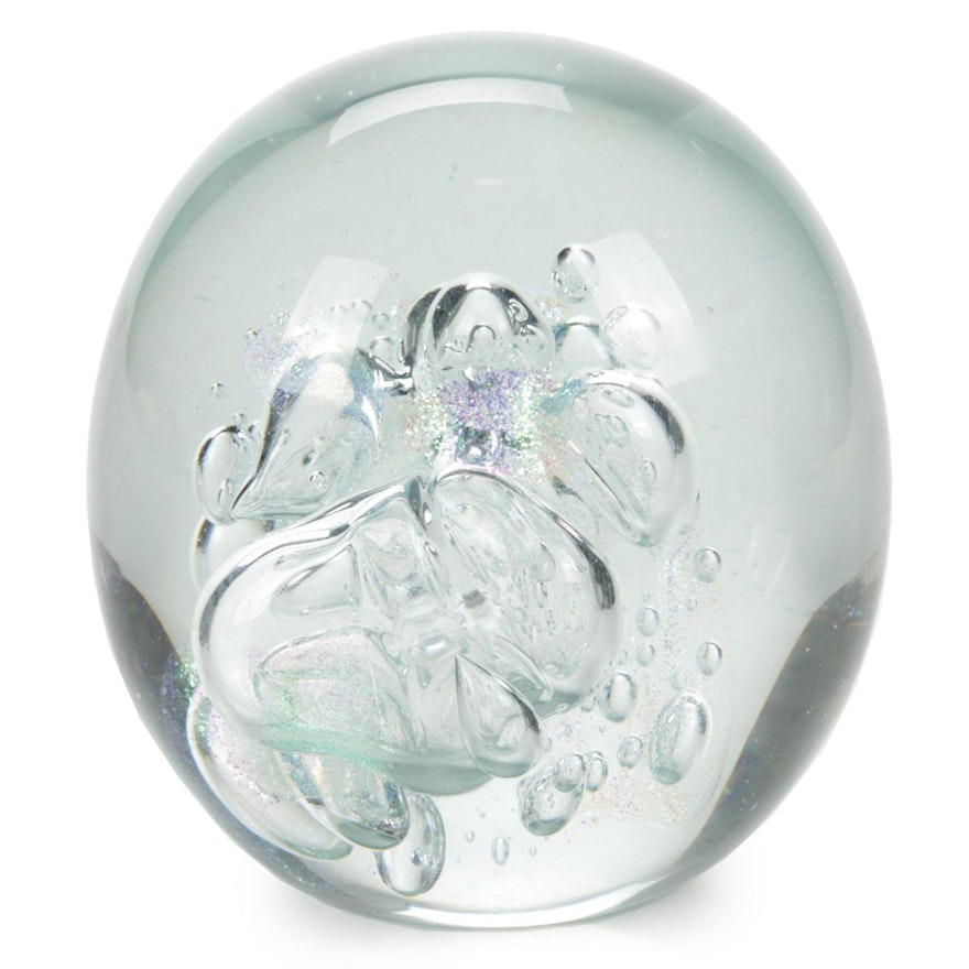 Robert Eickholt Handblown Controlled Bubble Art Glass Paperweight