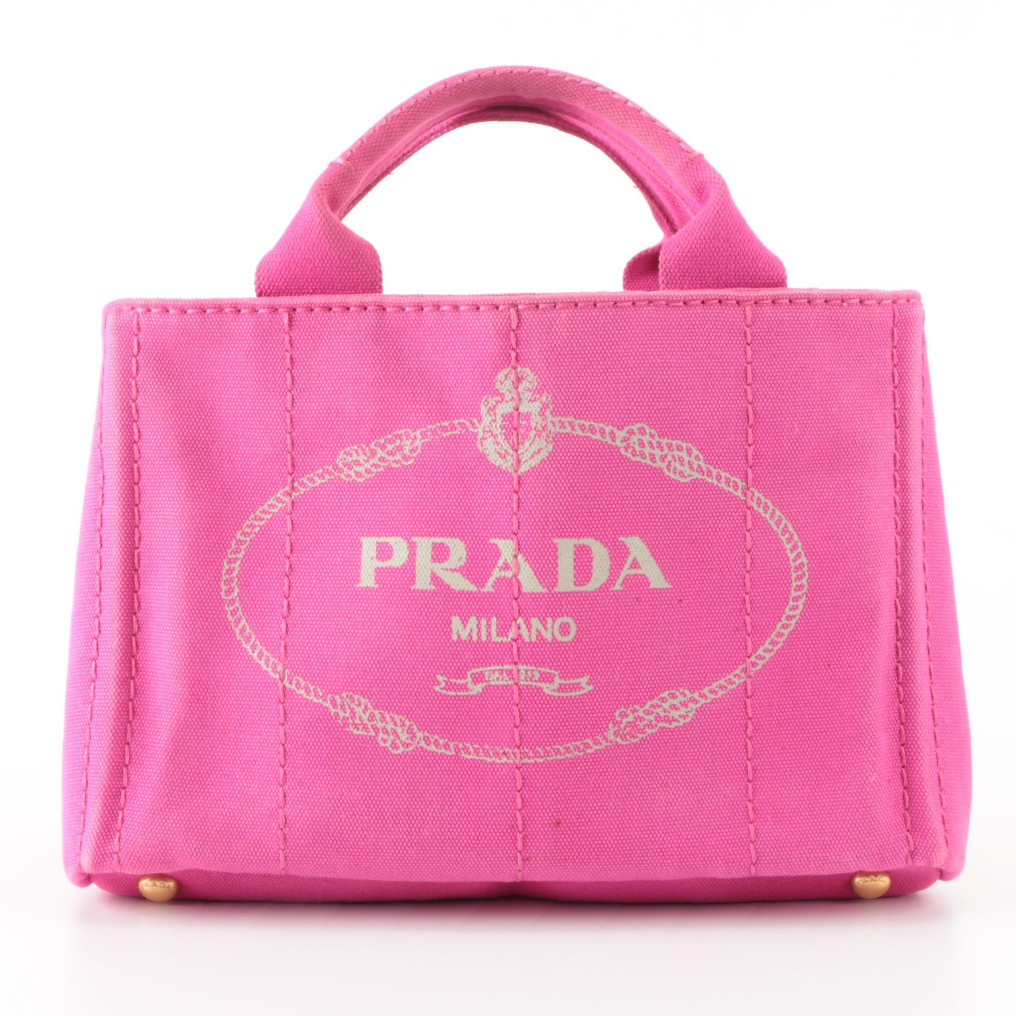 Prada Pink Canapa Logo Canvas Tote Bag
