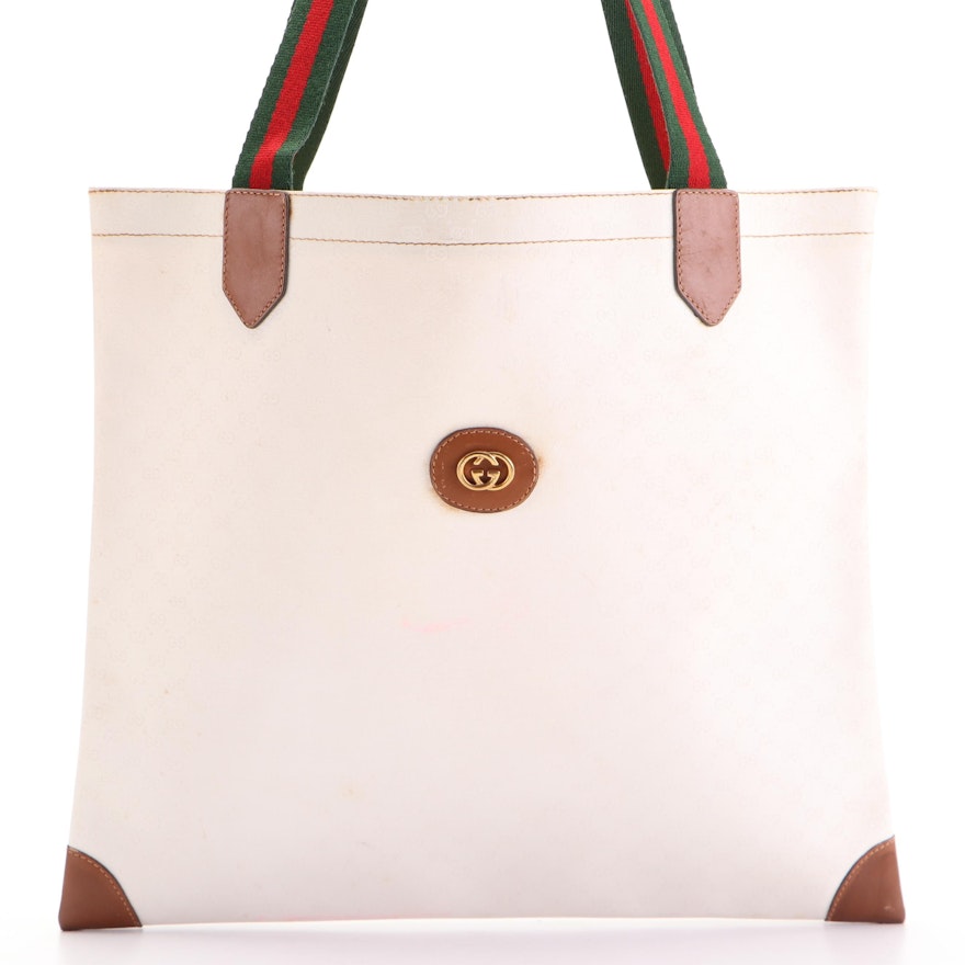 Gucci Tote Bag in White GG Coated Canvas with Web Straps