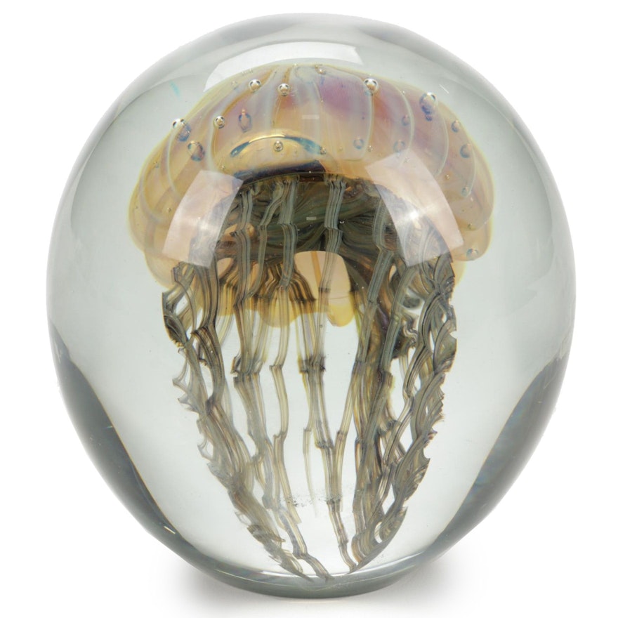 Robert Eickholt Handblown Art Glass Jellyfish Paperweight, 2008