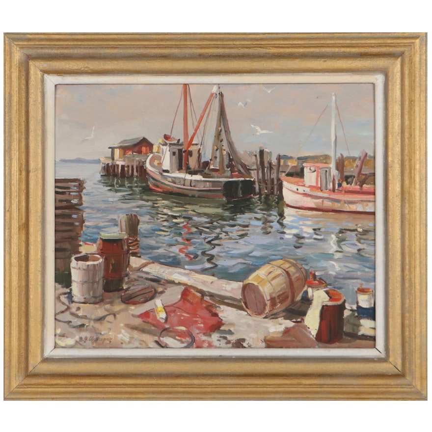 George Cherepov Harbor Scene Oil Painting