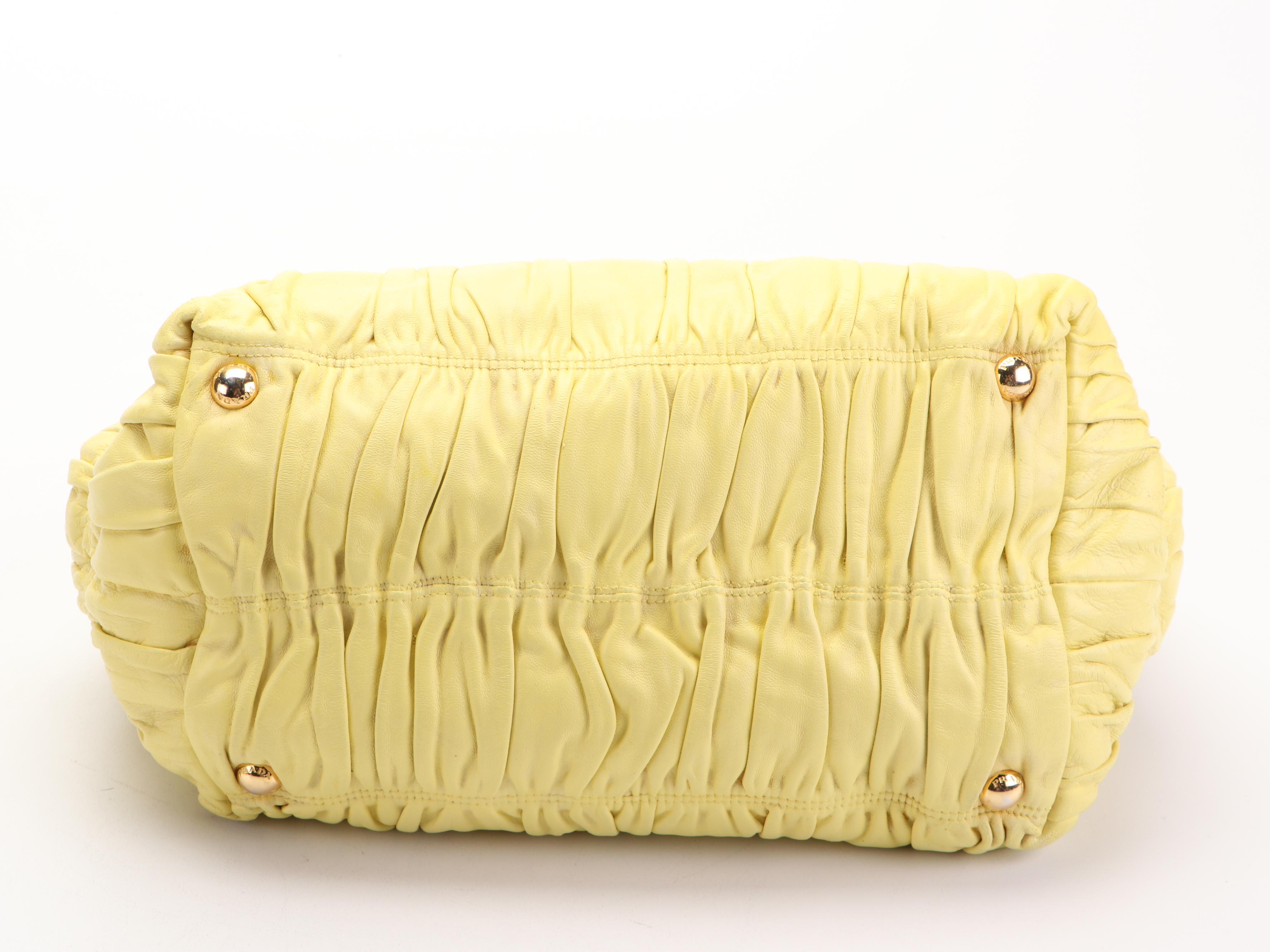 Prada Ruched Bow Bag in Polline Nappa Gaufre Leather