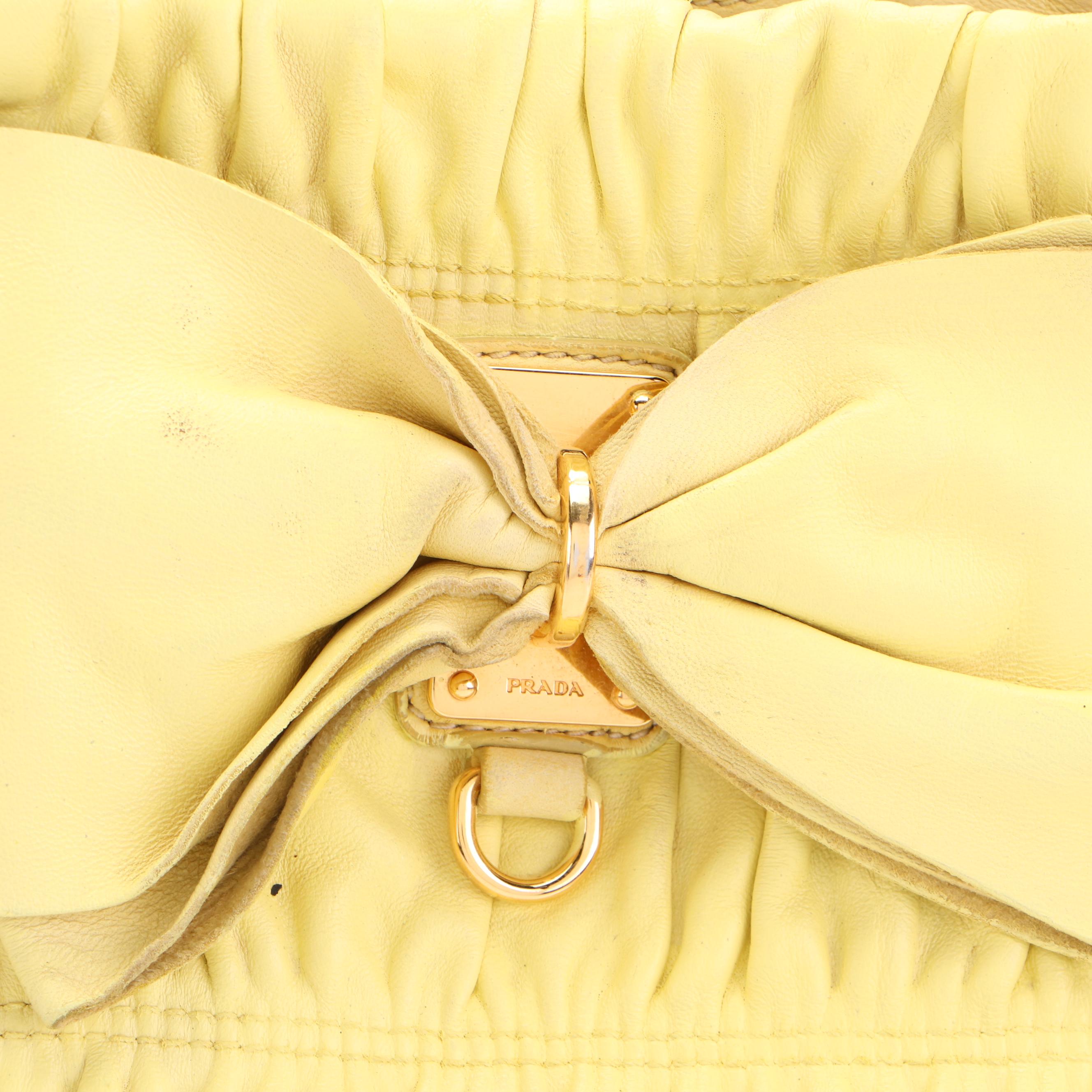 Prada Ruched Bow Bag in Polline Nappa Gaufre Leather