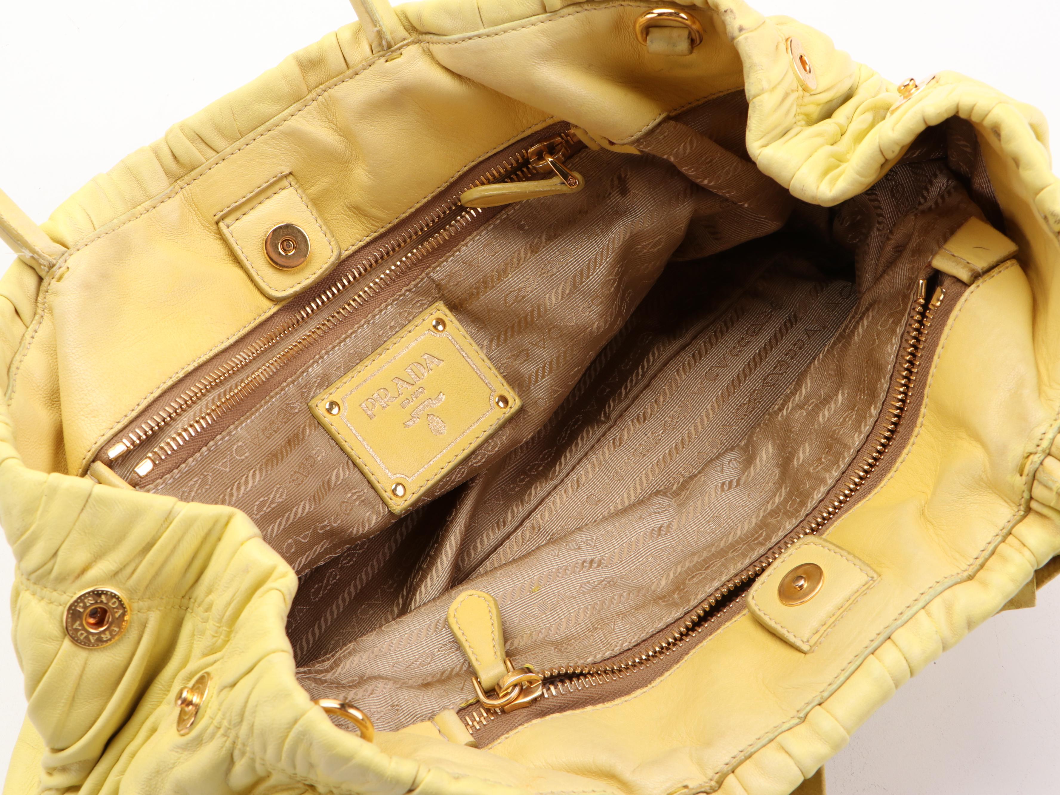 Prada Ruched Bow Bag in Polline Nappa Gaufre Leather