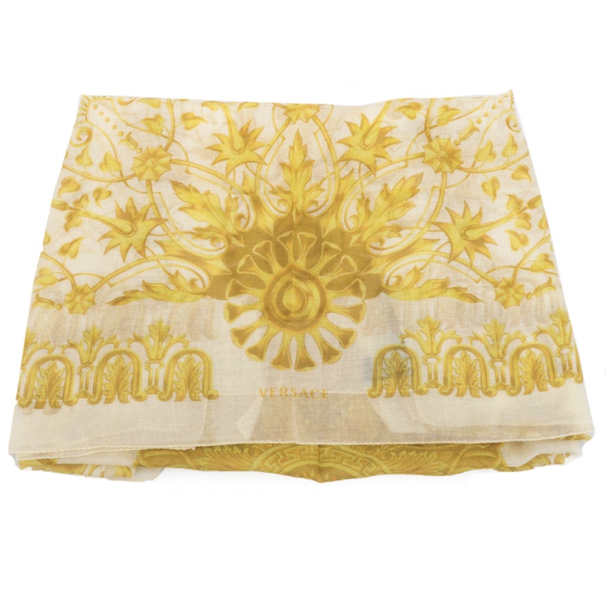 Versace Collection Baroque Patterned Shawl in Modal and Linen