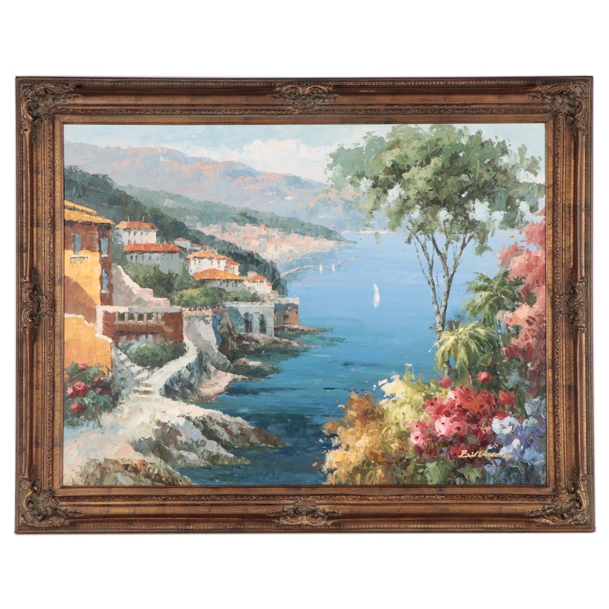 Oil Painting of Coastal Landscape, Late 20th Century
