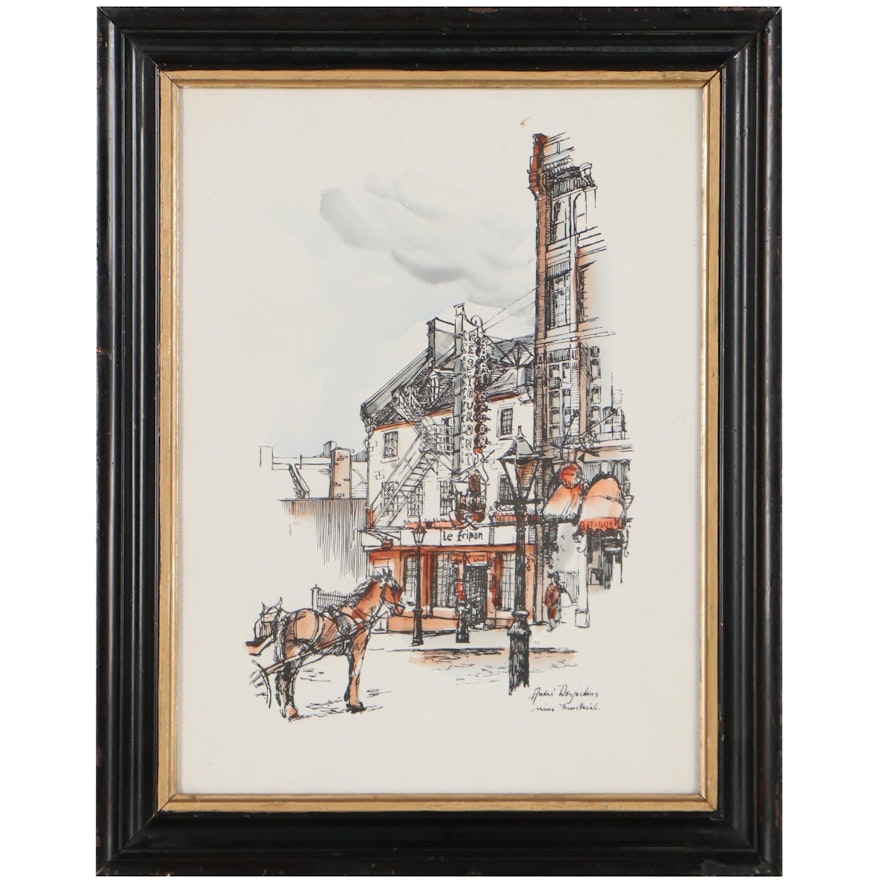 Hand-Colored Lithograph After André Desjardins "Vieux Montréal"