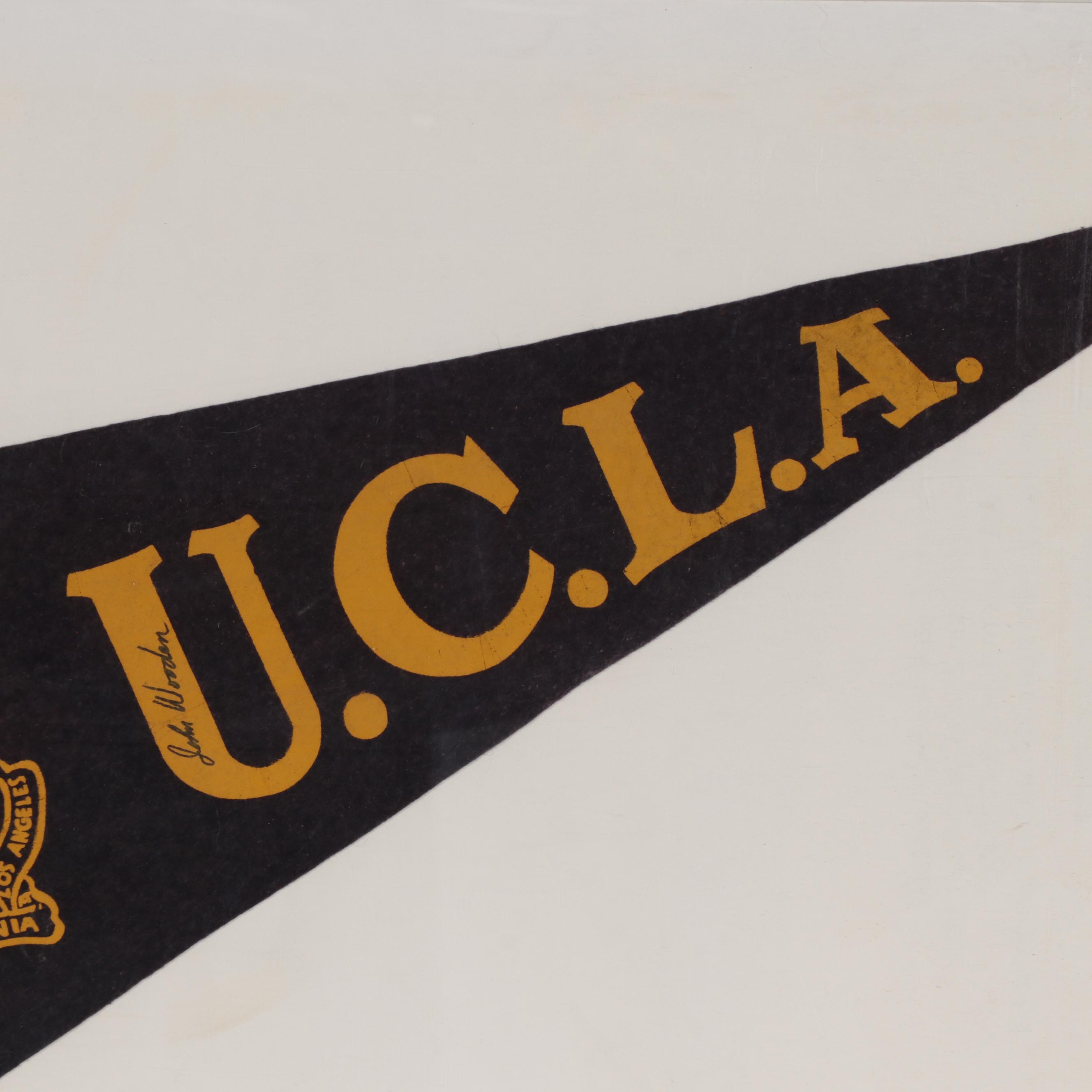 John Wooden Signed UCLA Pennant in Frame
