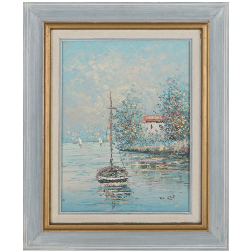 Impressionist Style Oil Painting of Boat on the Water, Mid to Late 20th Century