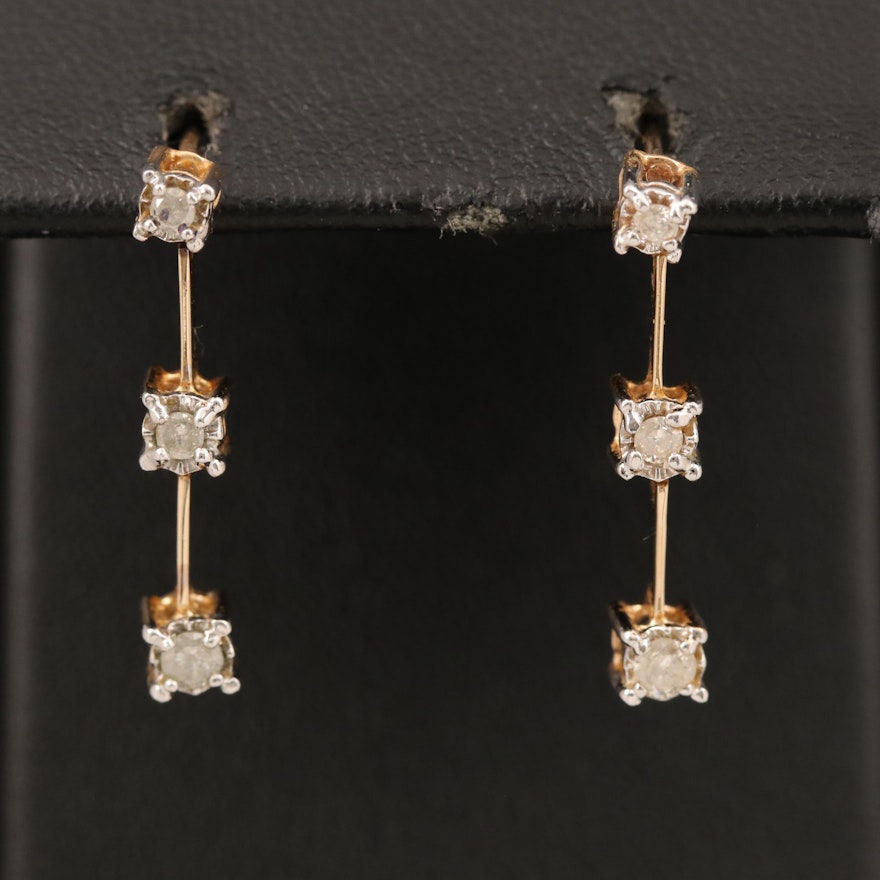 10K 0.20 CTW Diamond Graduated Drop Earrings