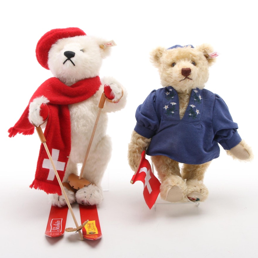Steiff Swiss Motif Stuffed Mohair Teddy Bears with Accessories
