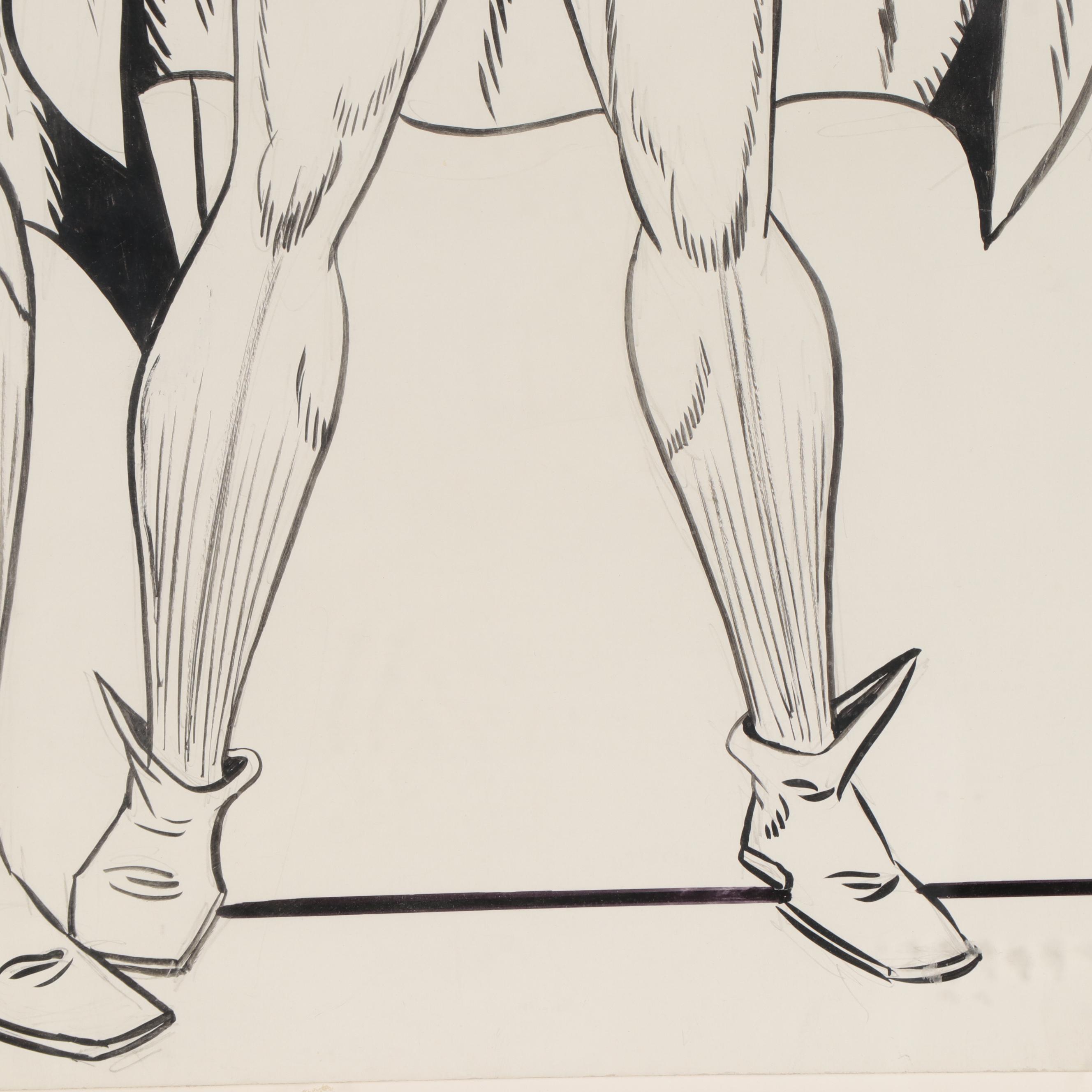 Bob Kane Ink Drawing of Batman and Robin, Late 20th Century