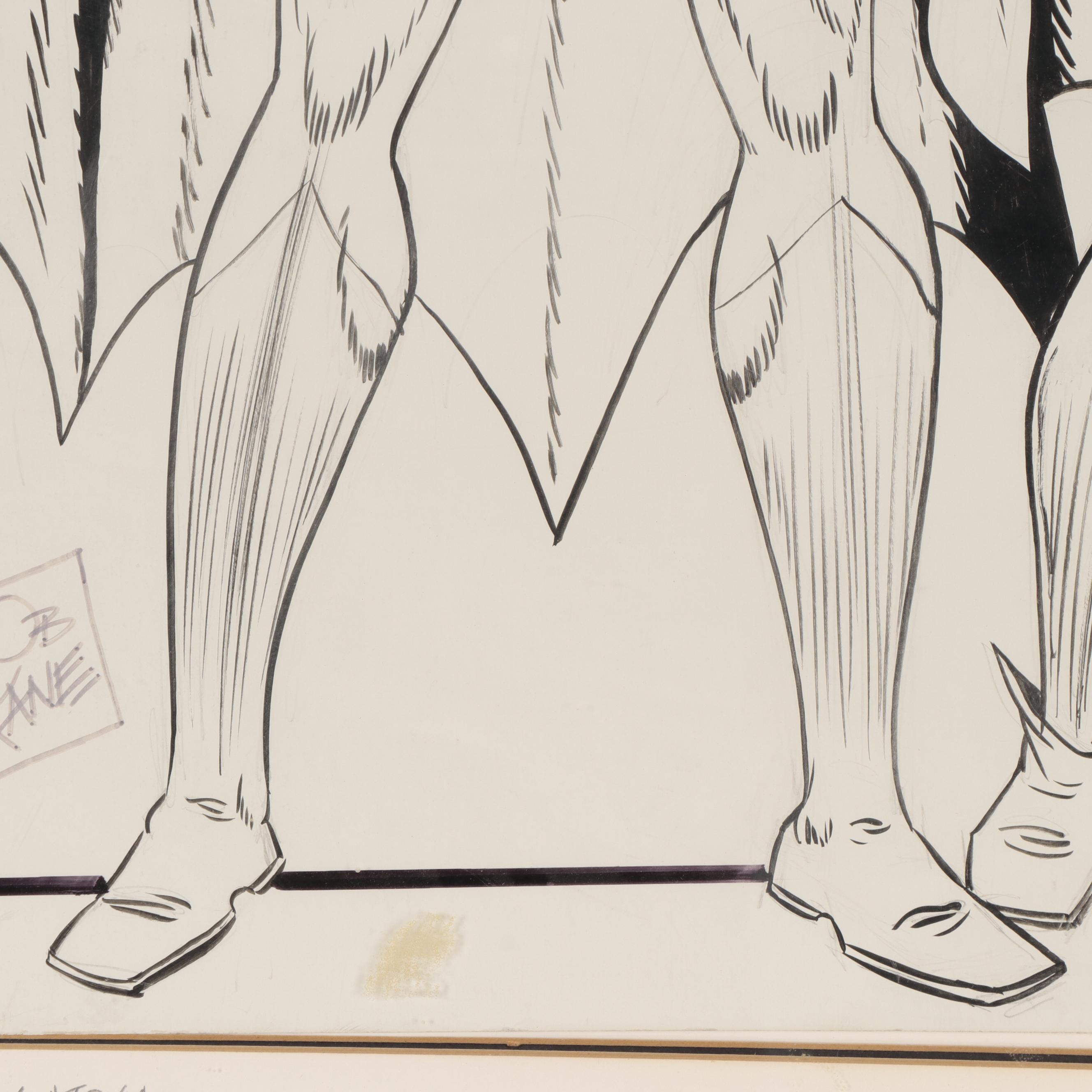Bob Kane Ink Drawing of Batman and Robin, Late 20th Century