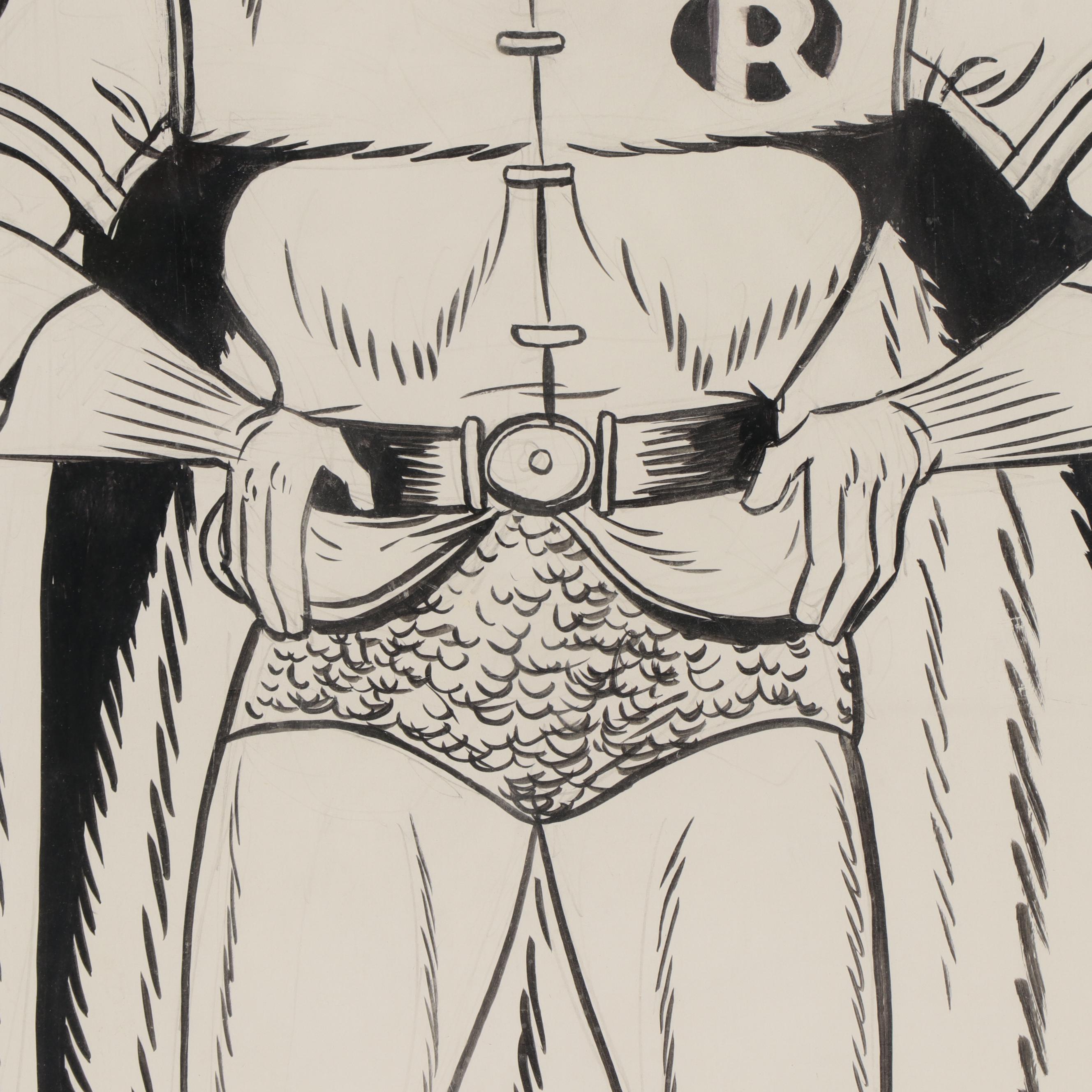 Bob Kane Ink Drawing of Batman and Robin, Late 20th Century