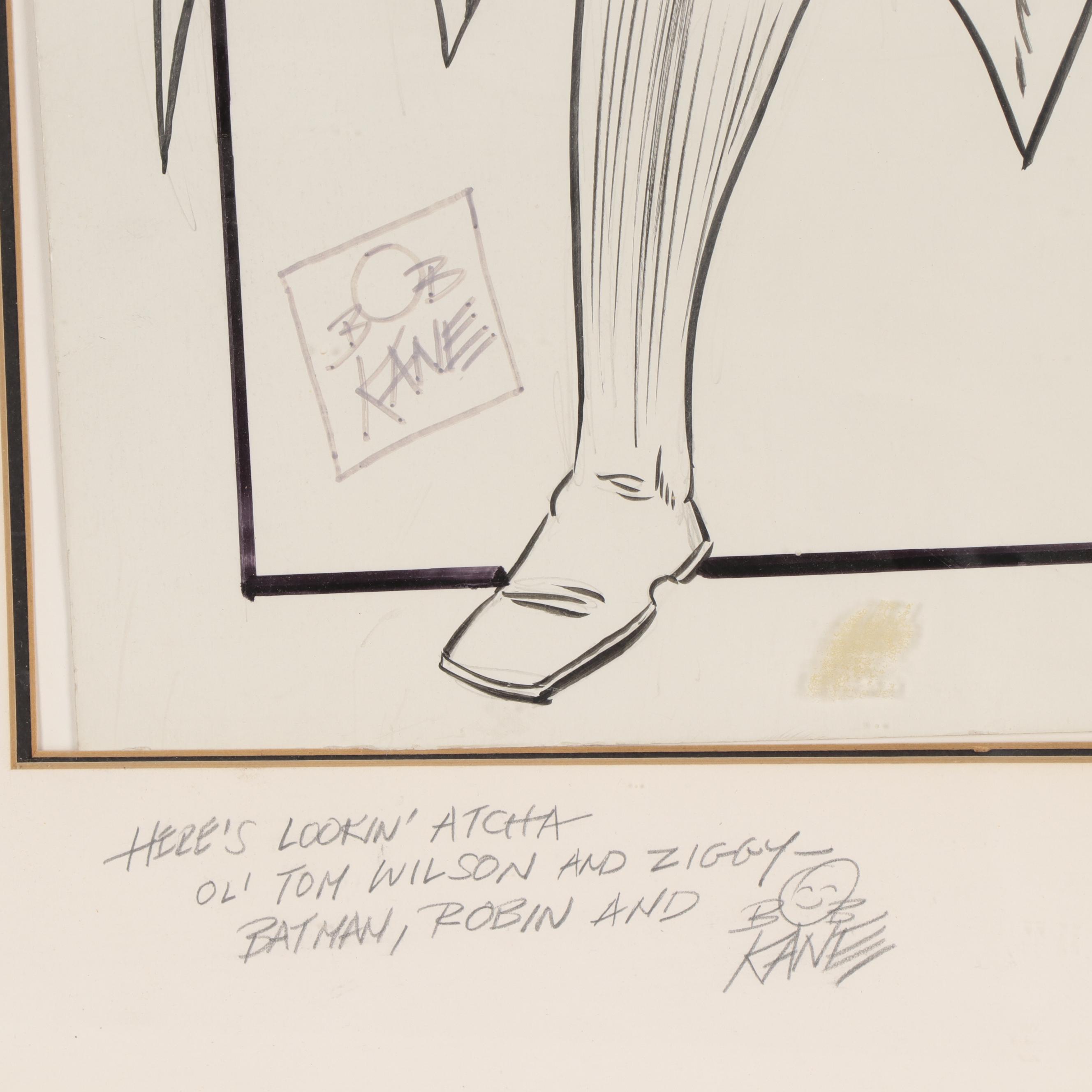 Bob Kane Ink Drawing of Batman and Robin, Late 20th Century